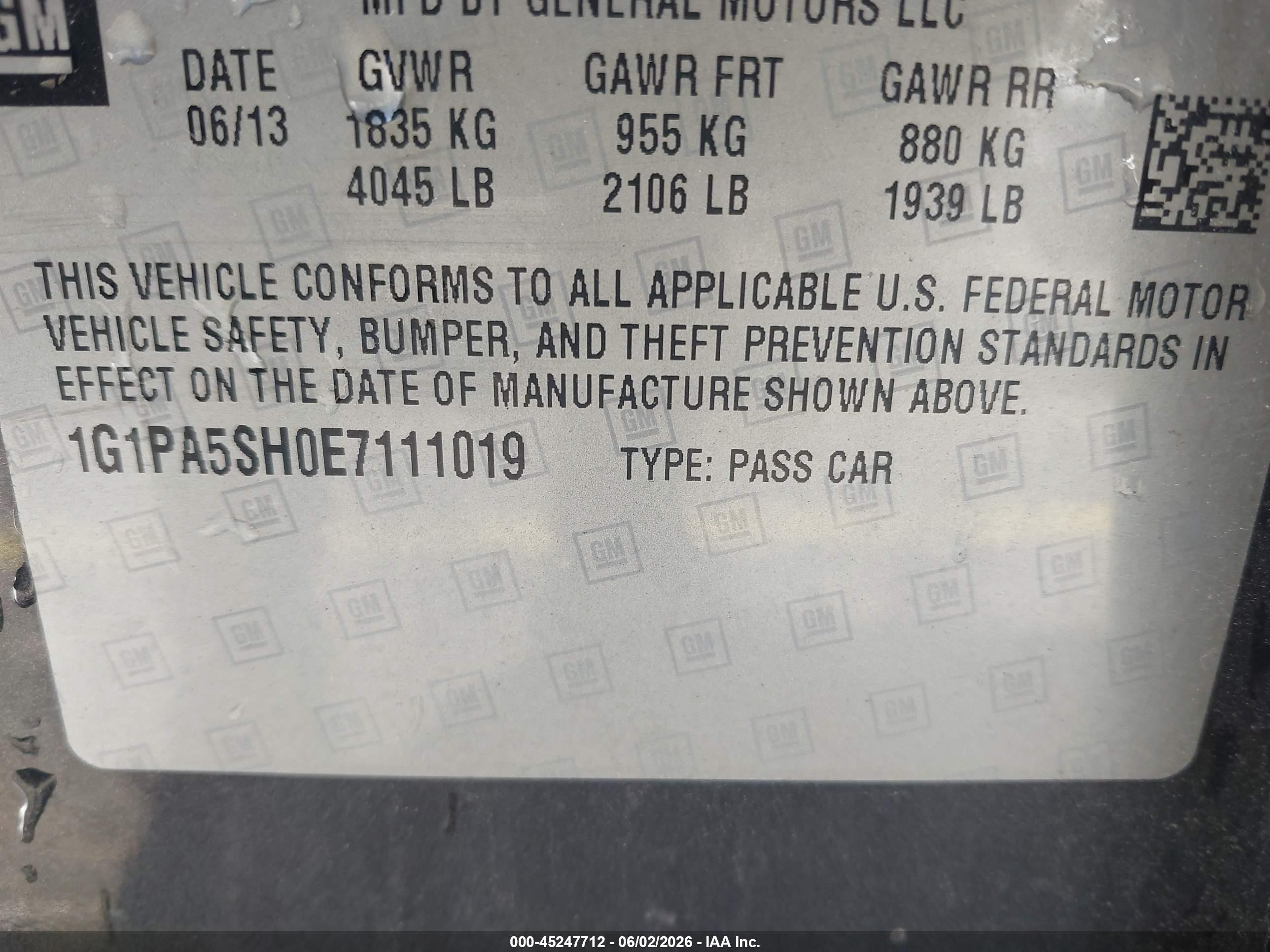2014 Chevrolet Cruze Ls Auto Серый vin: 1G1PA5SH0E7111019