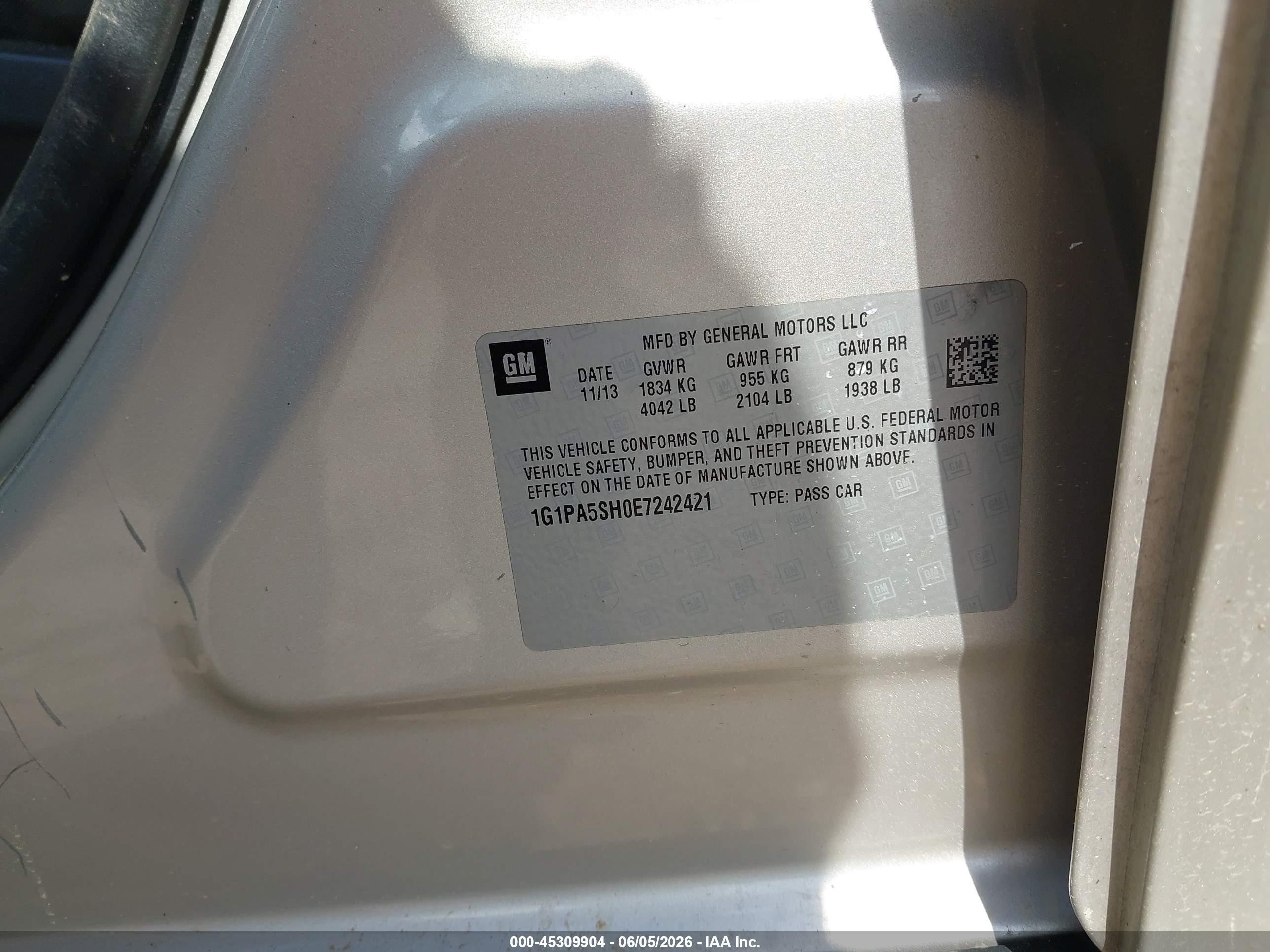 2014 Chevrolet Cruze Ls Auto Золотой vin: 1G1PA5SH0E7242421