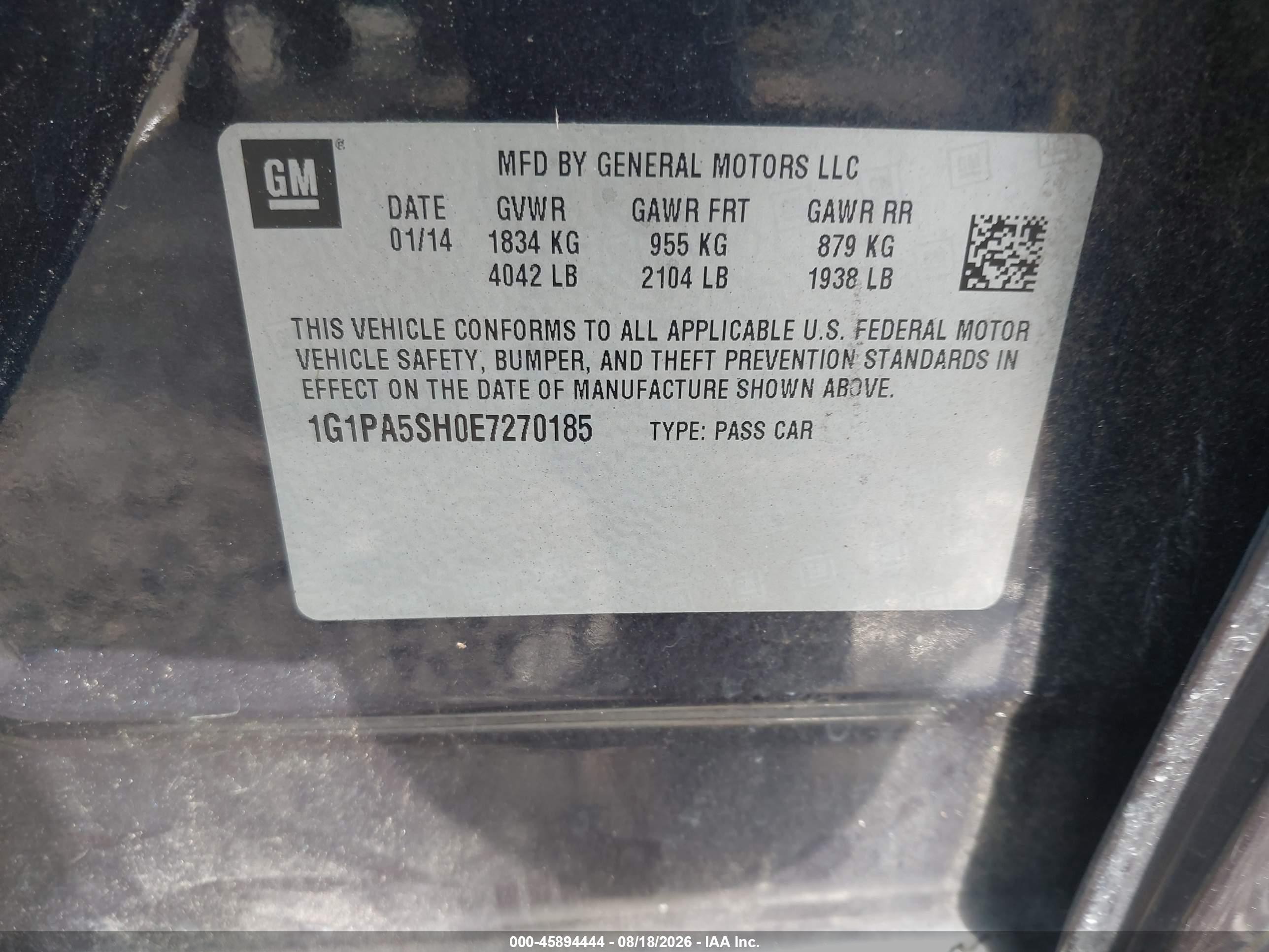 2014 Chevrolet Cruze Ls Auto Синий vin: 1G1PA5SH0E7270185
