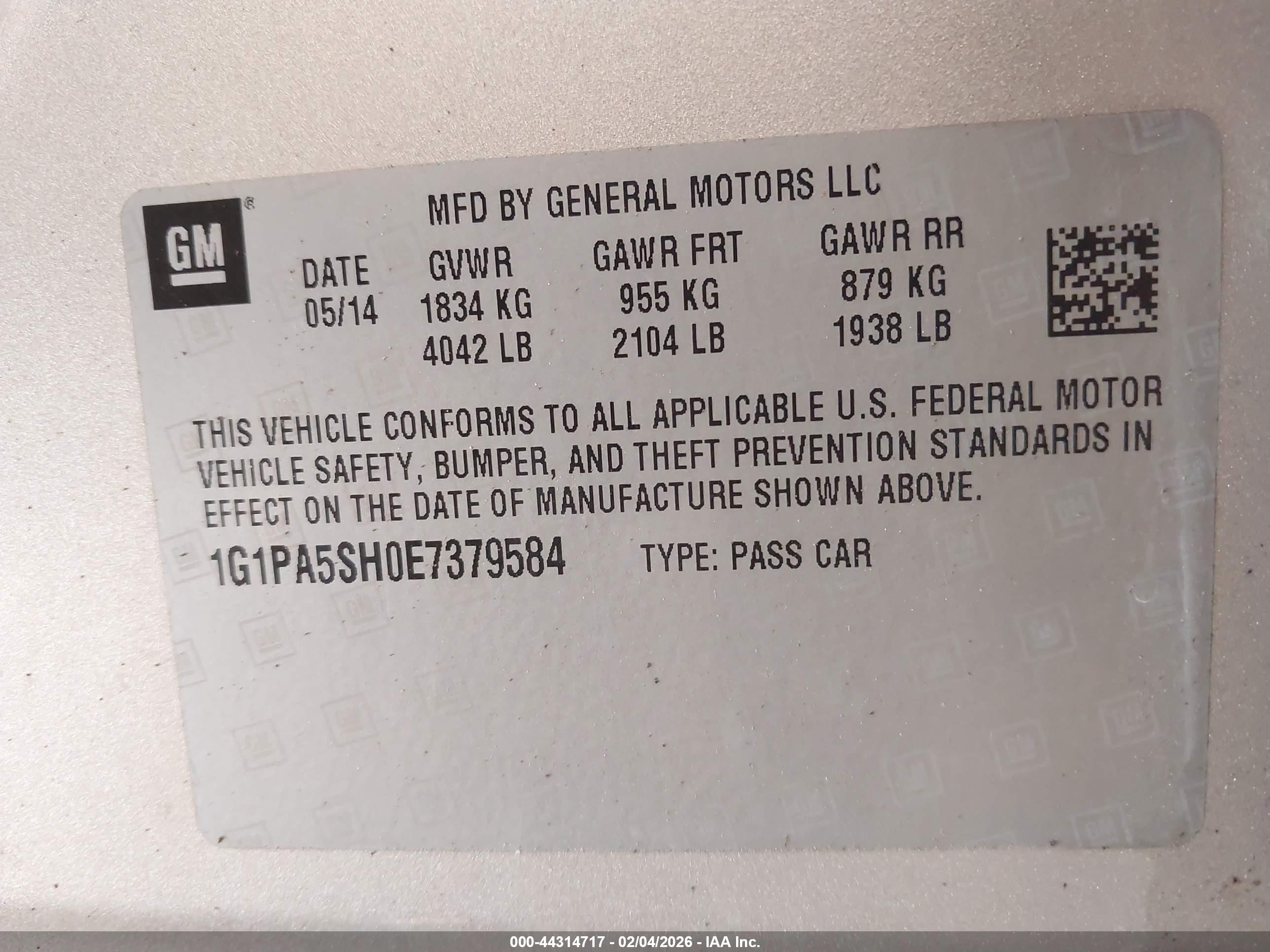 2014 Chevrolet Cruze Ls Auto Gold vin: 1G1PA5SH0E7379584