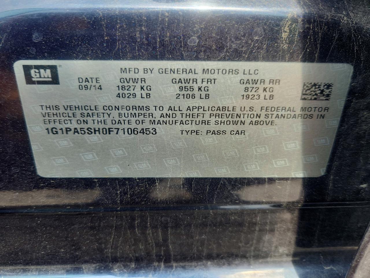 2015 Chevrolet Cruze Ls Blue vin: 1G1PA5SH0F7106453