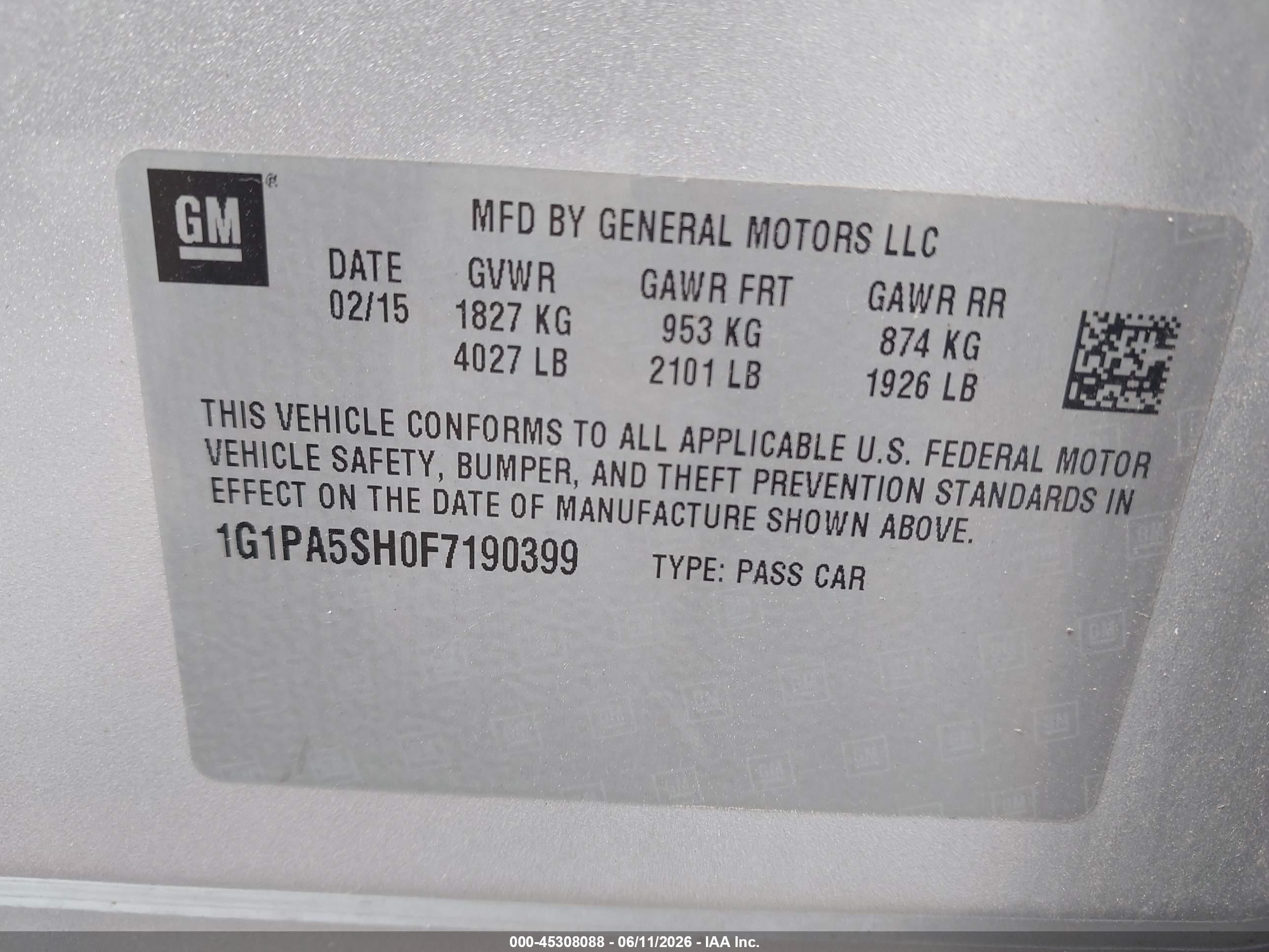 2015 Chevrolet Cruze Ls Auto Silver vin: 1G1PA5SH0F7190399