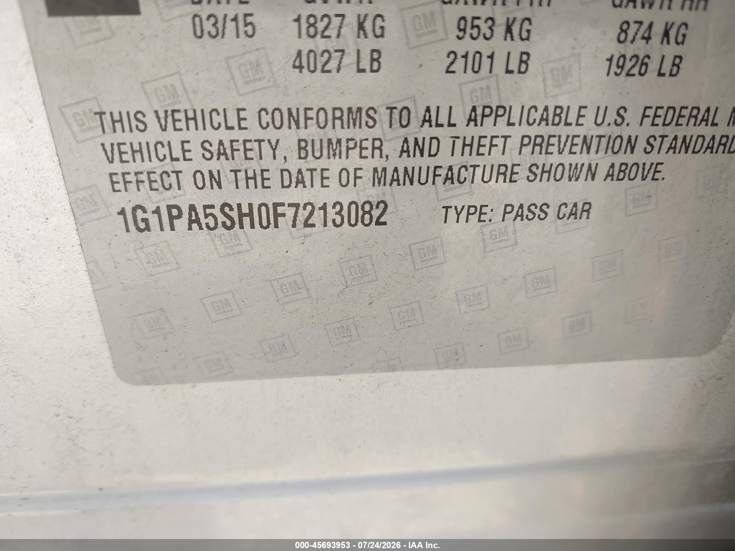 2015 Chevrolet Cruze Ls Auto Silver vin: 1G1PA5SH0F7213082