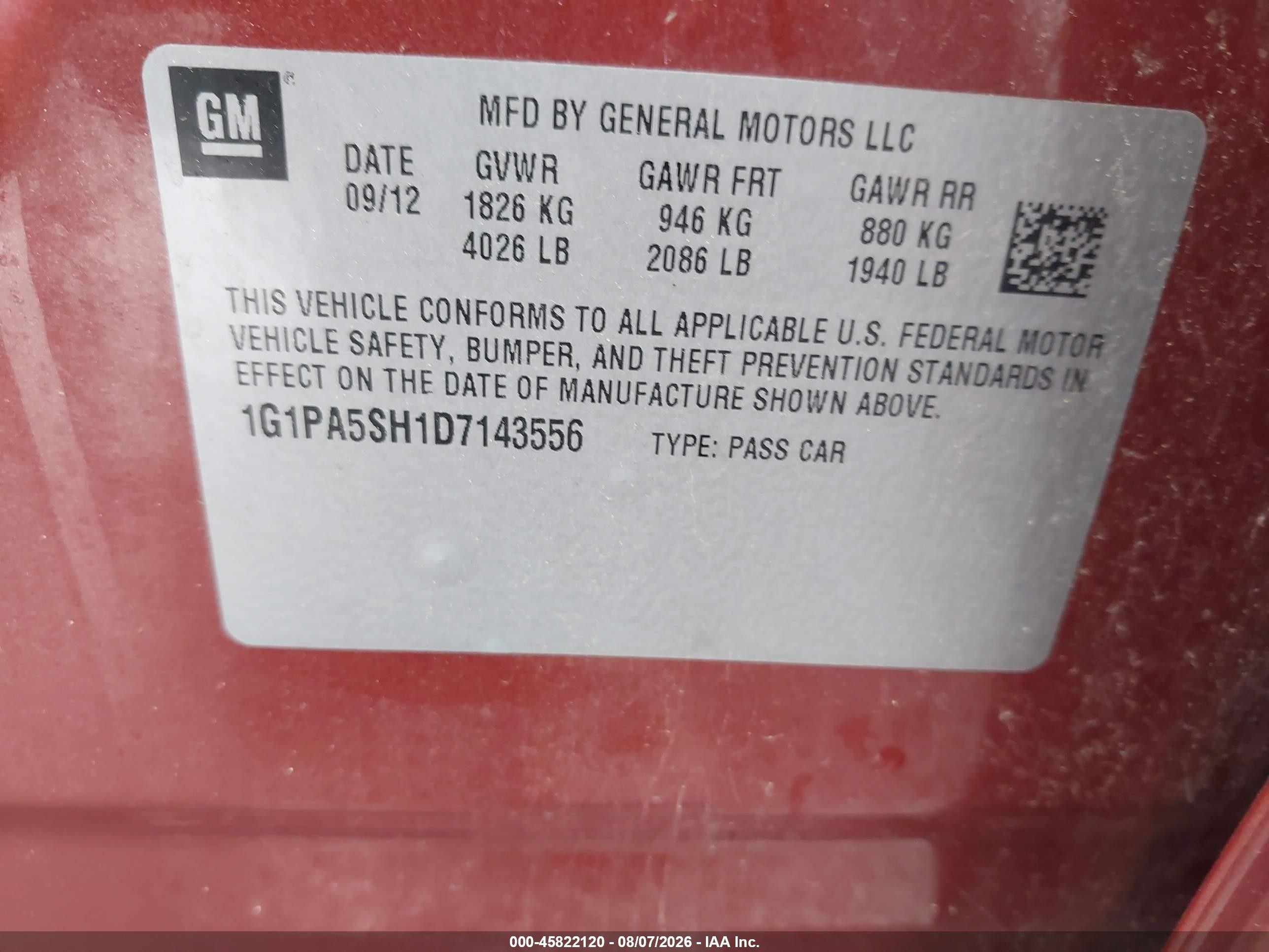 2013 Chevrolet Cruze Ls Auto Orange vin: 1G1PA5SH1D7143556