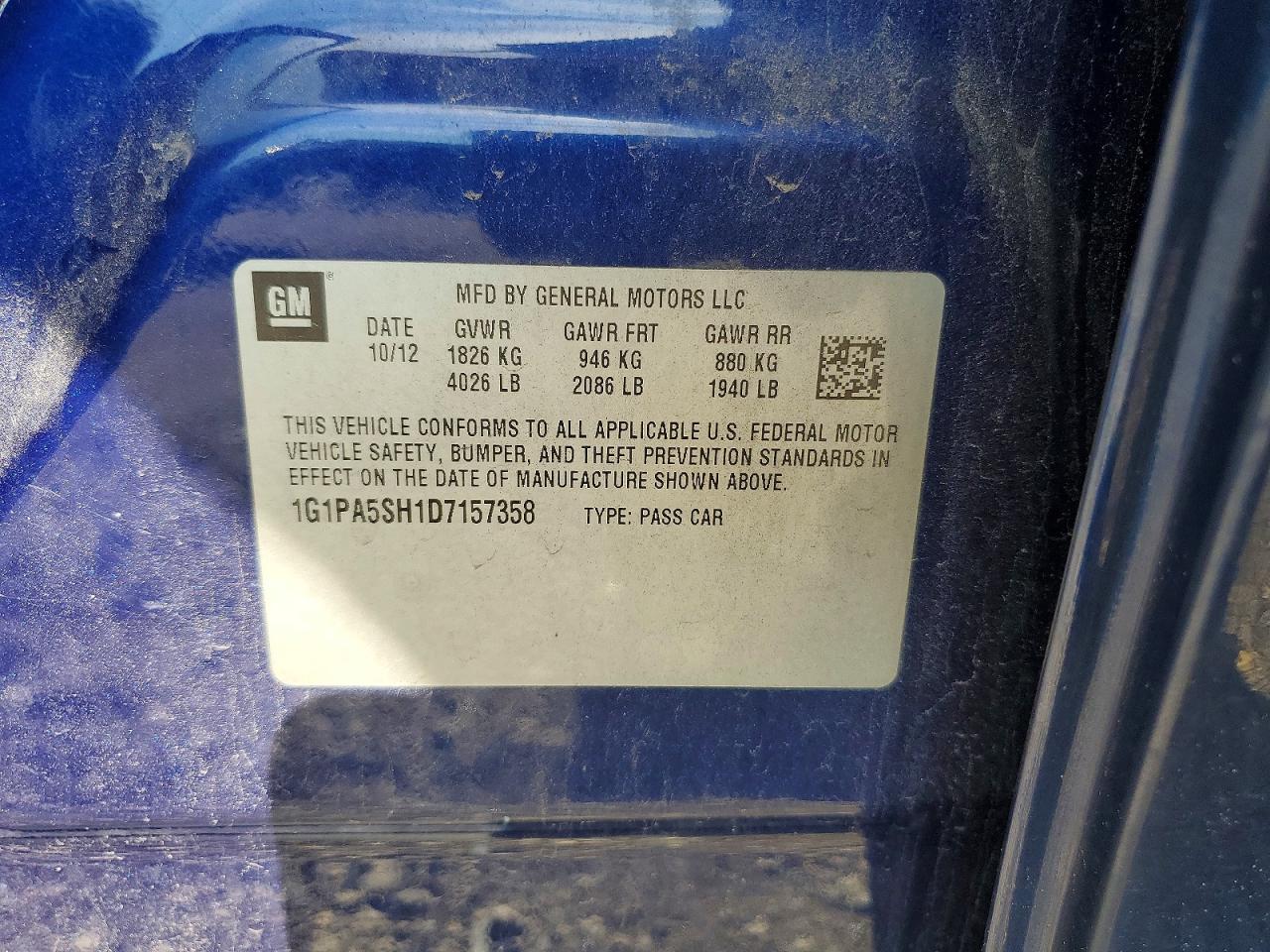 2013 Chevrolet Cruze Ls Blue vin: 1G1PA5SH1D7157358