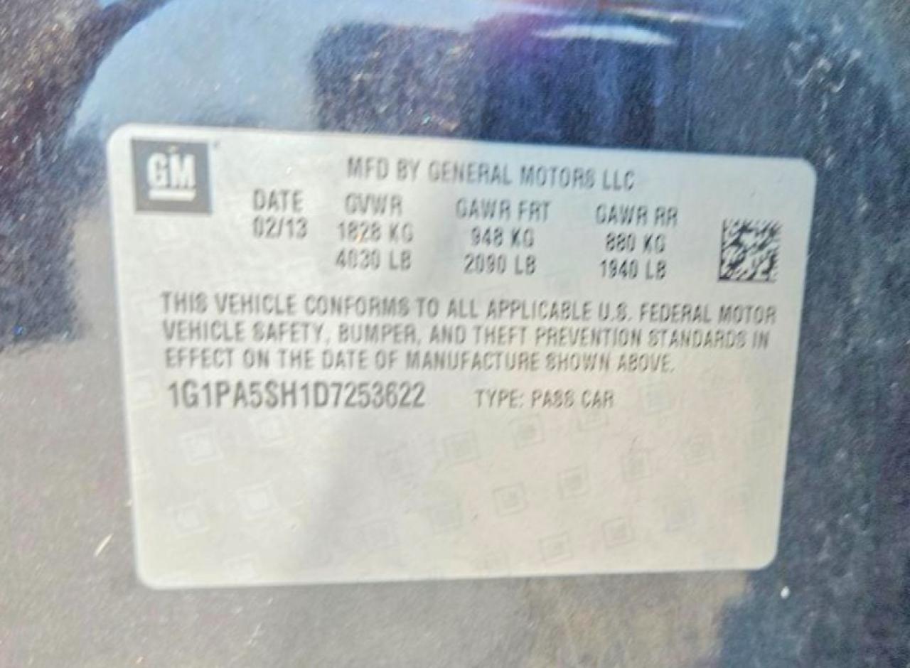 2013 Chevy Cruze Black vin: 1G1PA5SH1D7253622
