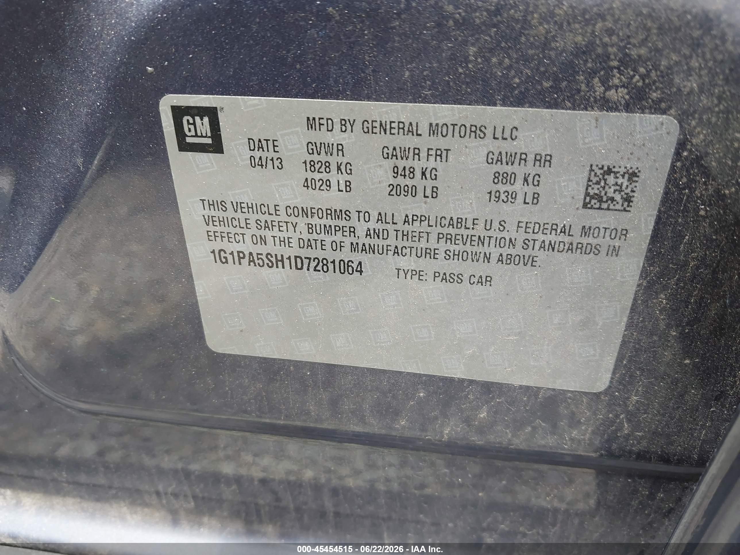 2013 Chevrolet Cruze Ls Auto Blue vin: 1G1PA5SH1D7281064