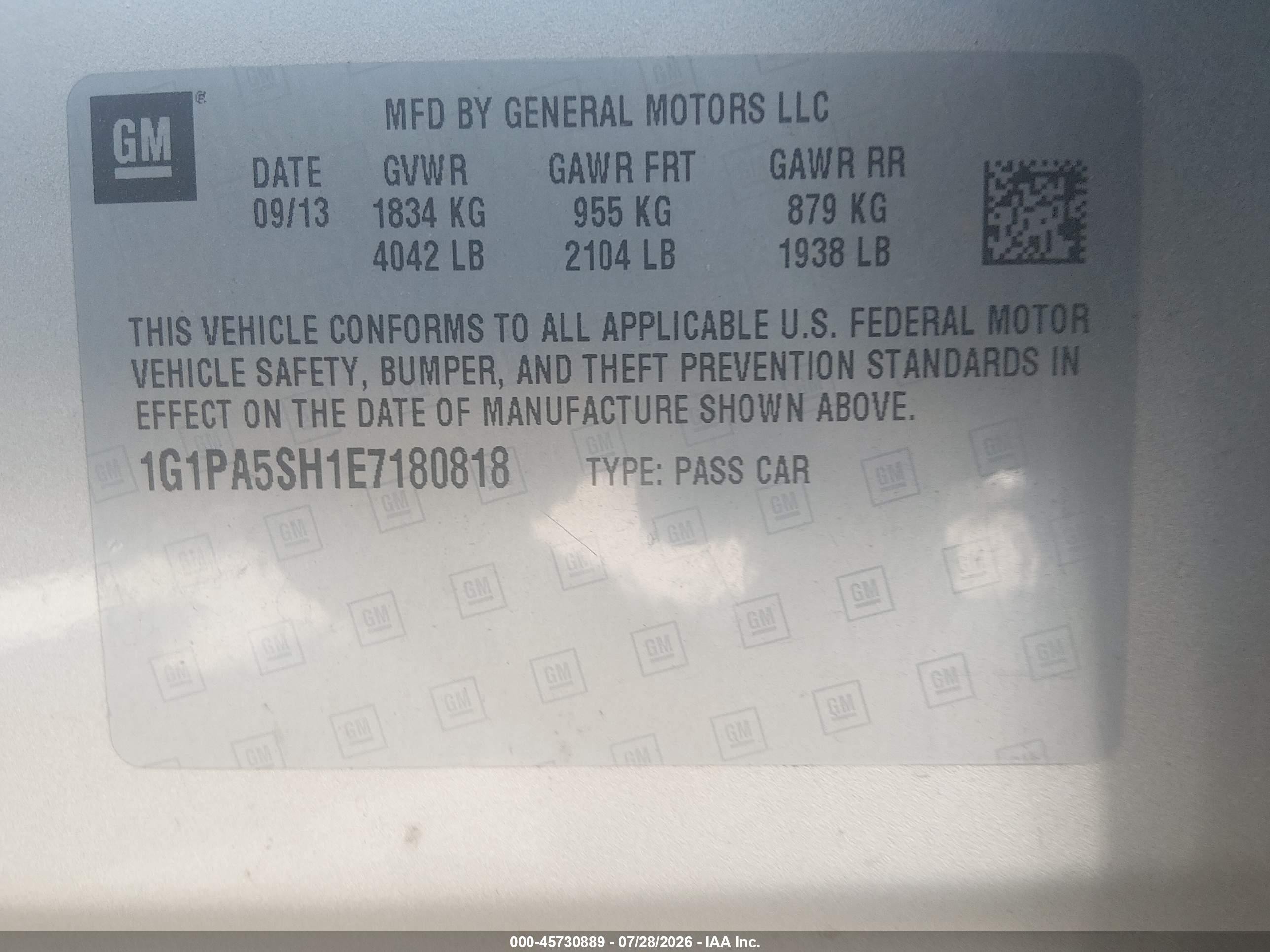2014 Chevrolet Cruze Ls Auto Gold vin: 1G1PA5SH1E7180818