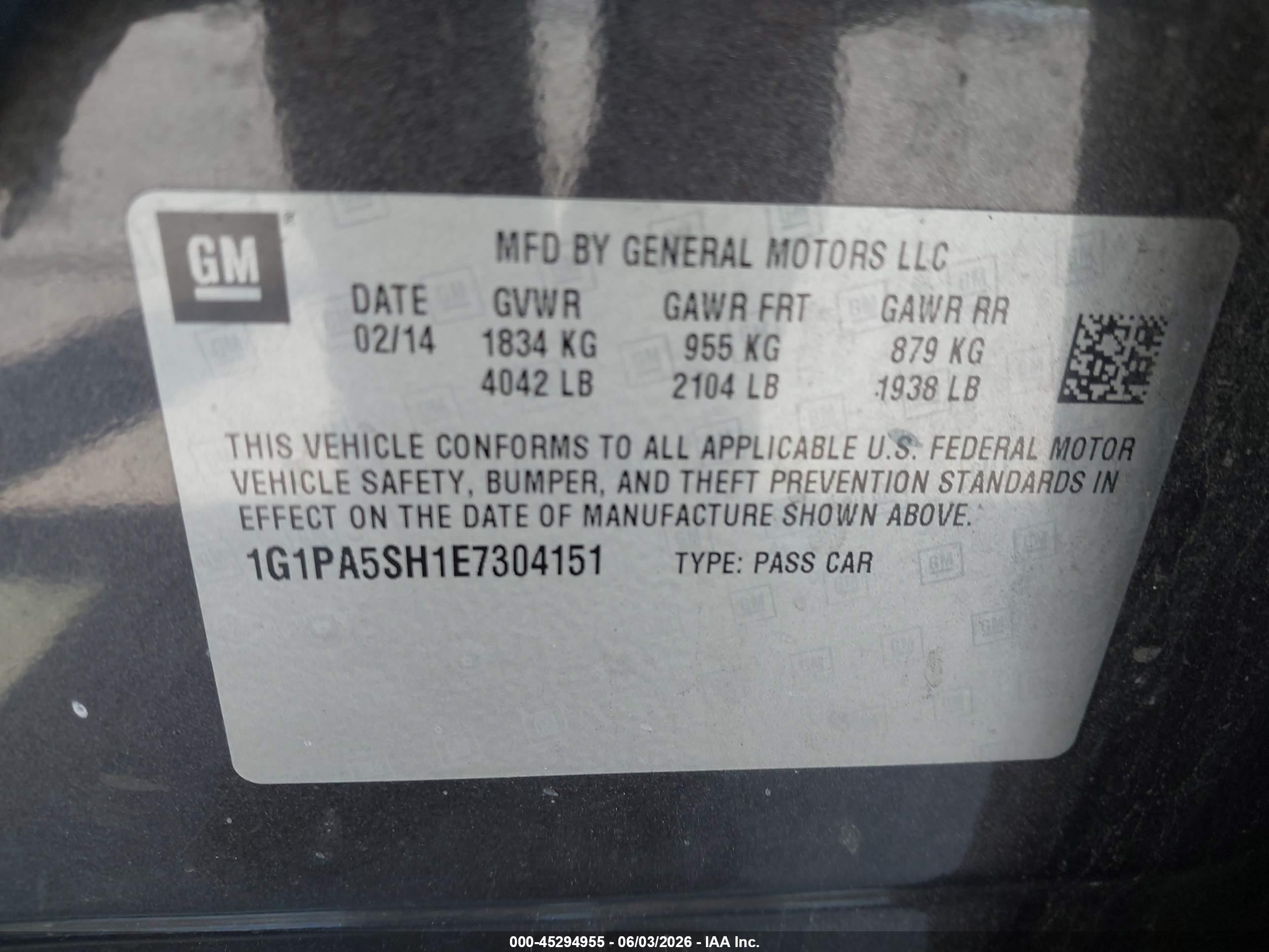 2014 Chevrolet Cruze Ls Auto Black vin: 1G1PA5SH1E7304151