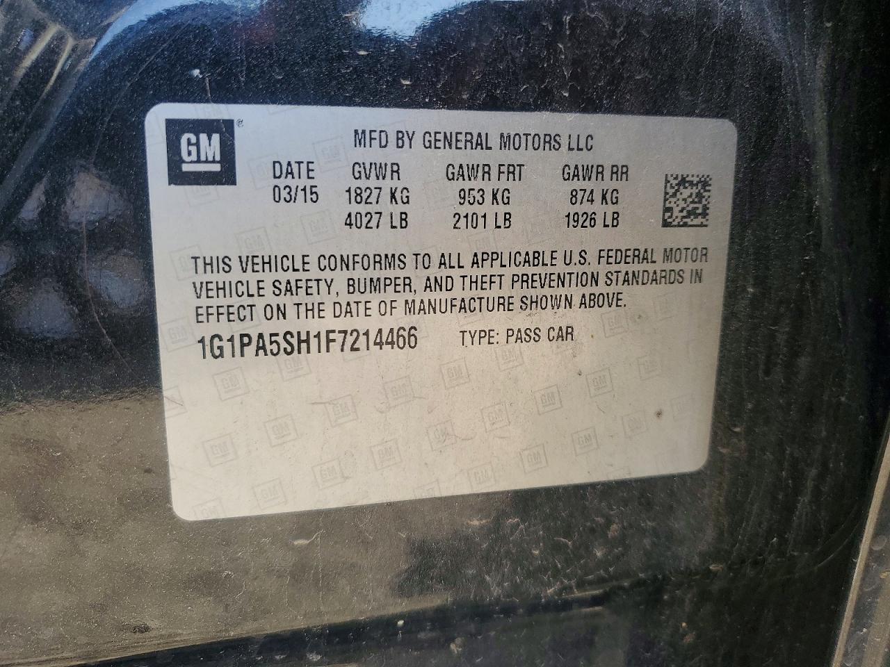 2015 Chevrolet Cruze Ls Black vin: 1G1PA5SH1F7214466