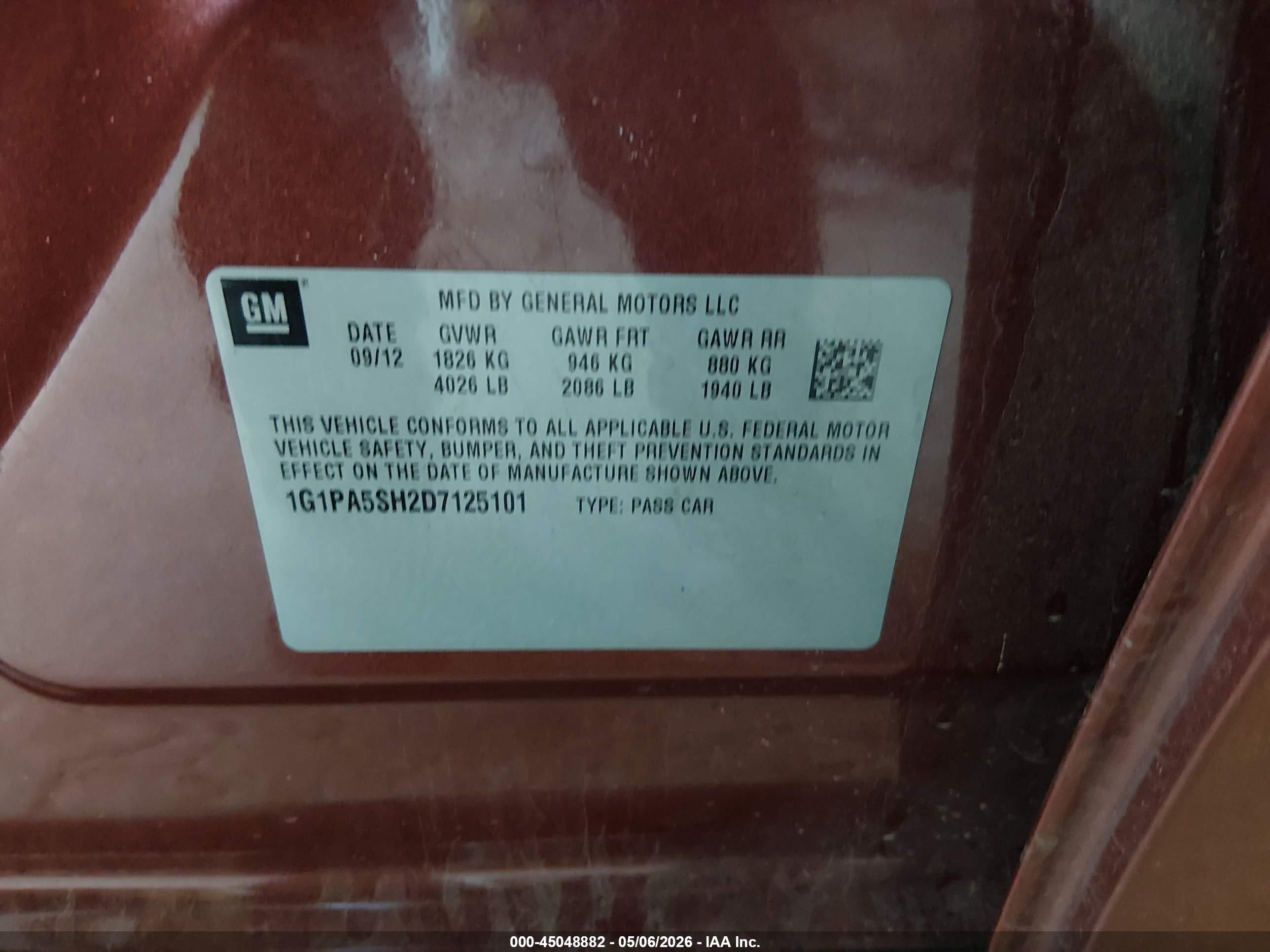 2013 Chevrolet Cruze Ls Auto Burgundy vin: 1G1PA5SH2D7125101