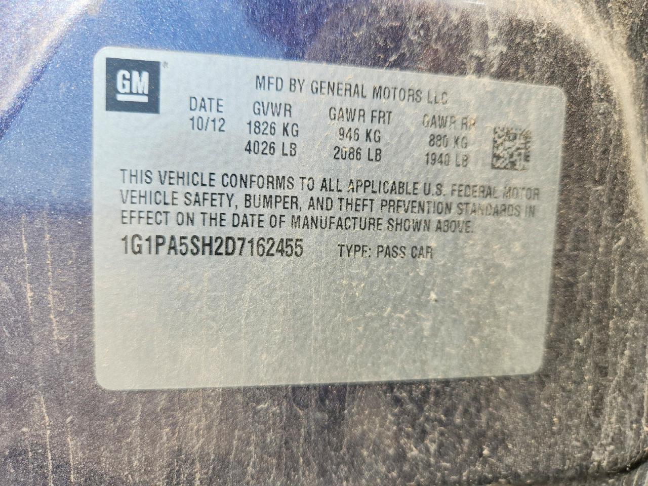 2013 Chevrolet Cruze Ls Blue vin: 1G1PA5SH2D7162455