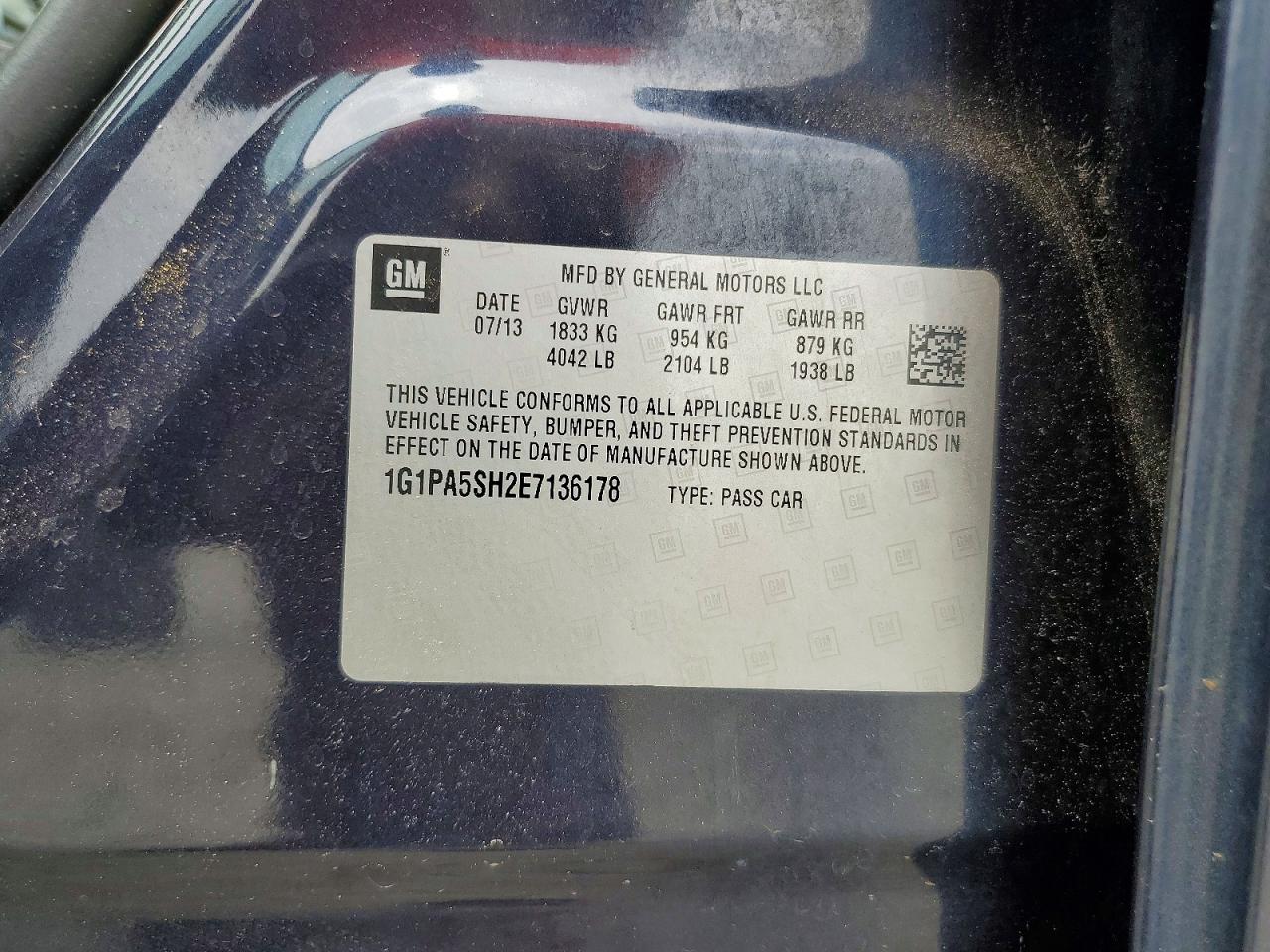 2014 Chevrolet Cruze Ls Blue vin: 1G1PA5SH2E7136178