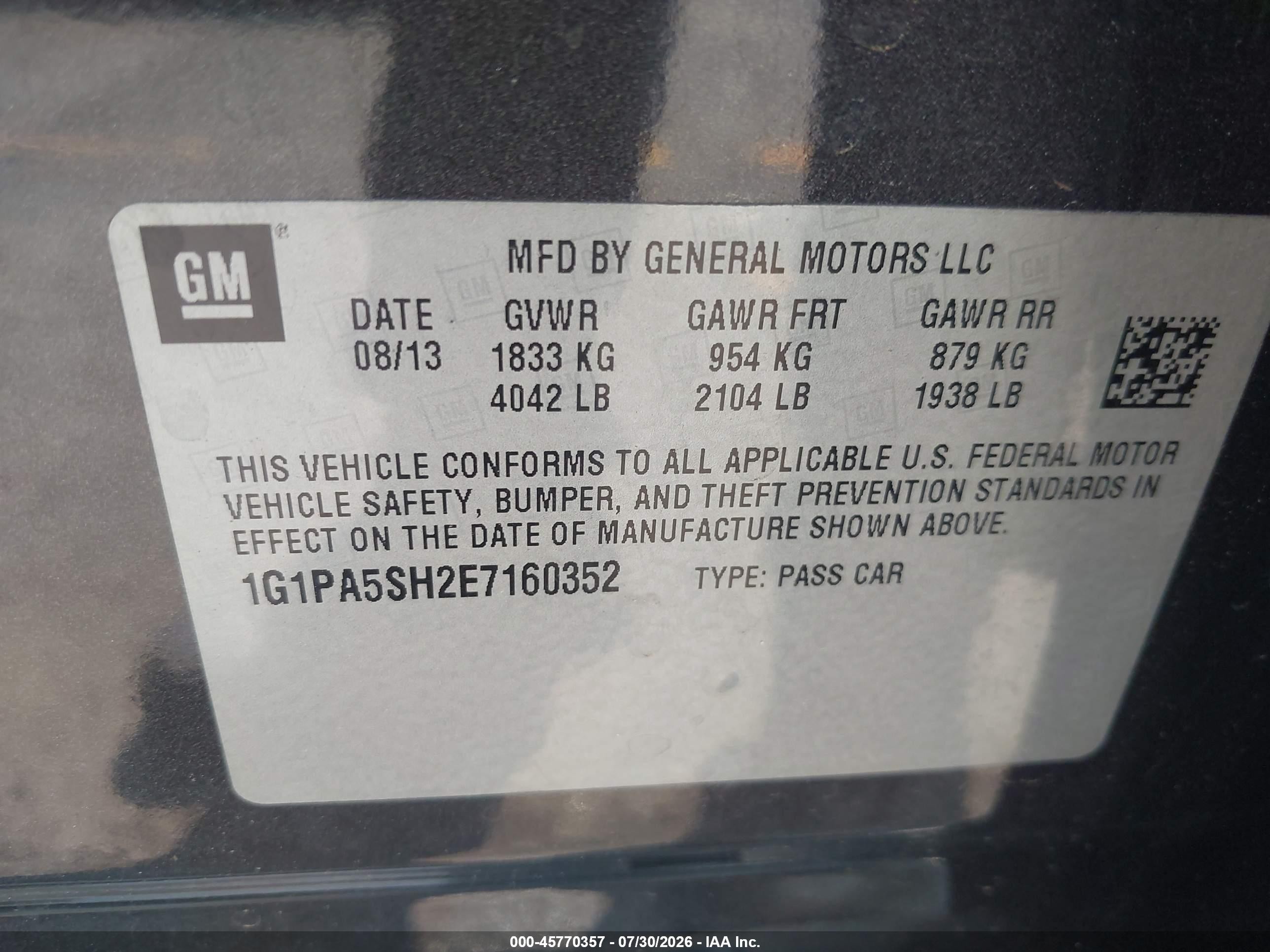 2014 Chevrolet Cruze Ls Auto Серый vin: 1G1PA5SH2E7160352