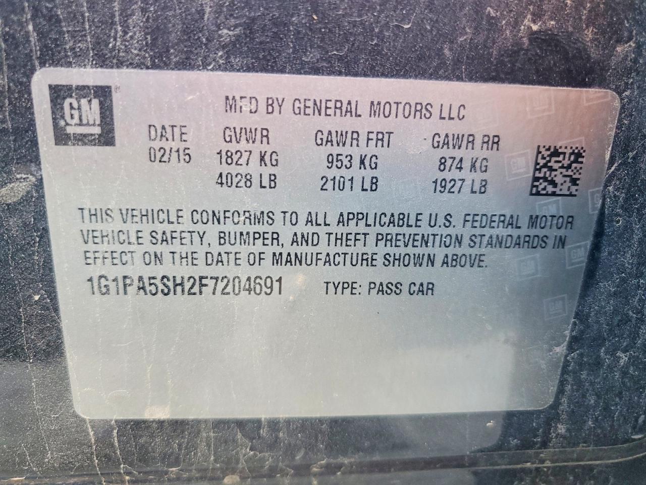 2015 Chevrolet Cruze Ls Gray vin: 1G1PA5SH2F7204691