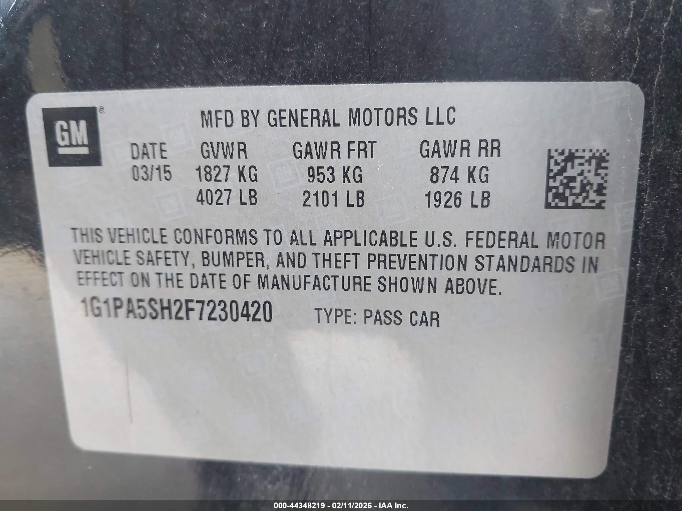 2015 Chevrolet Cruze Ls Auto Black vin: 1G1PA5SH2F7230420