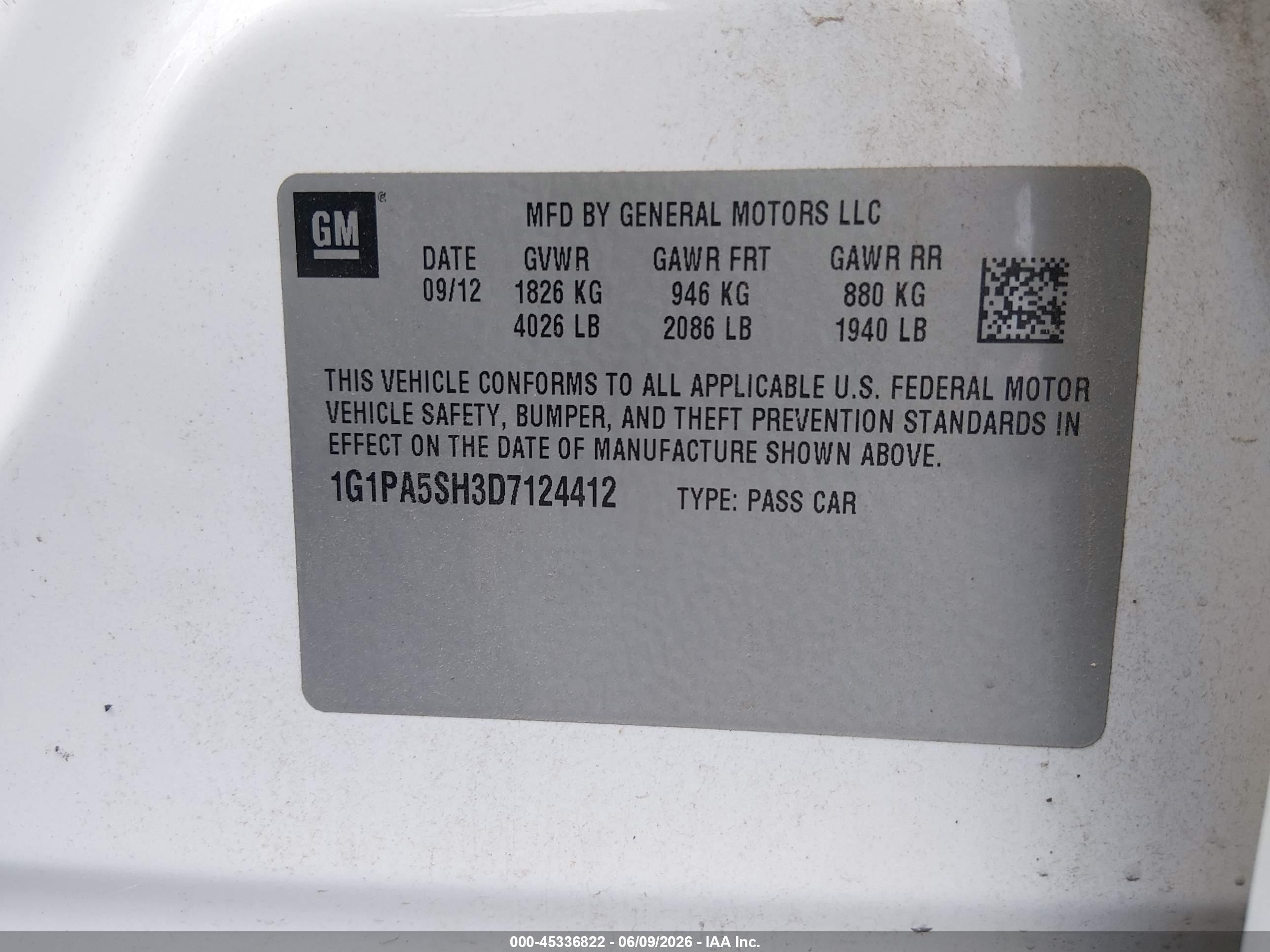 2013 Chevrolet Cruze Ls Auto White vin: 1G1PA5SH3D7124412