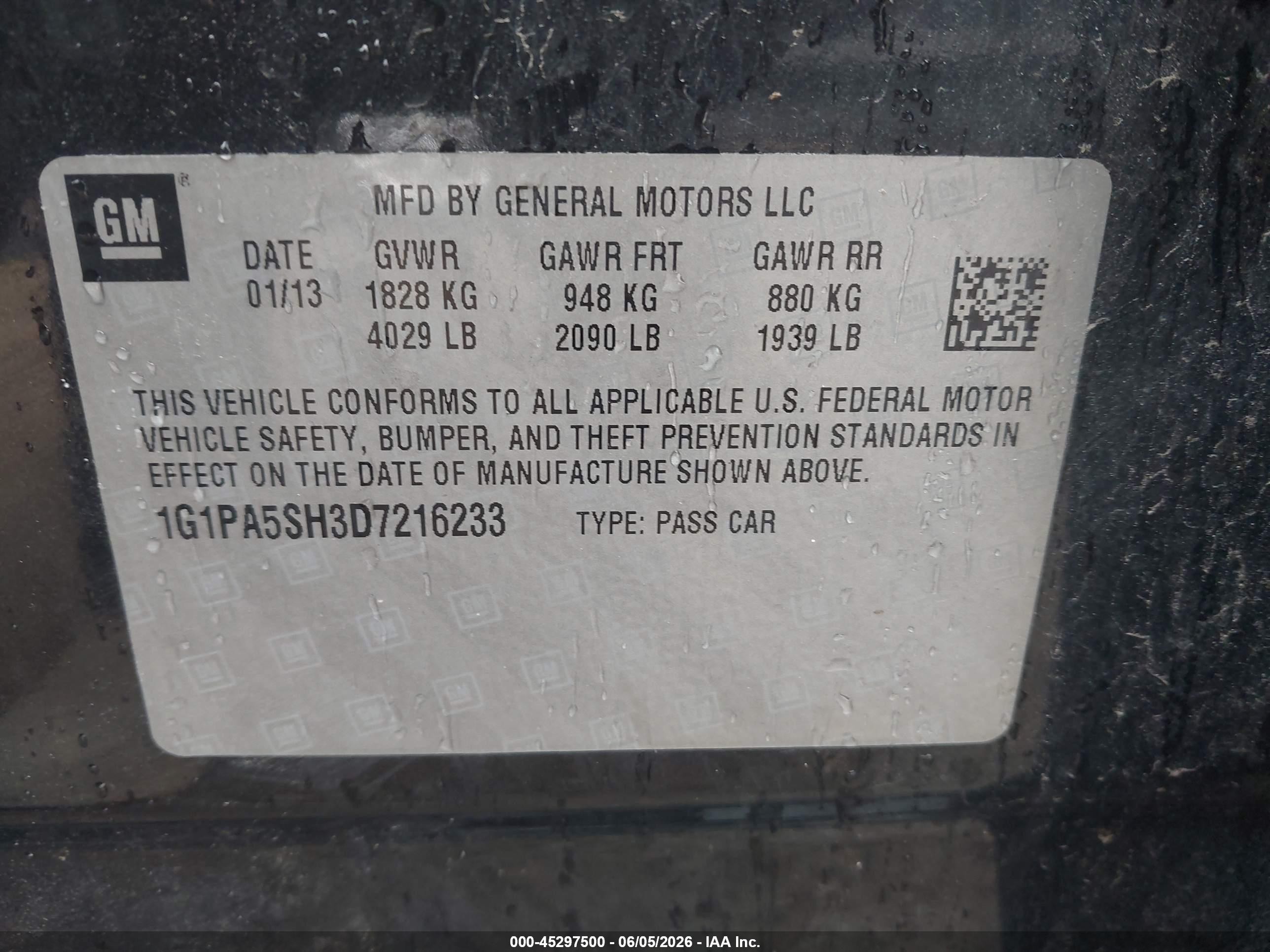 2013 Chevrolet Cruze Ls Auto Black vin: 1G1PA5SH3D7216233