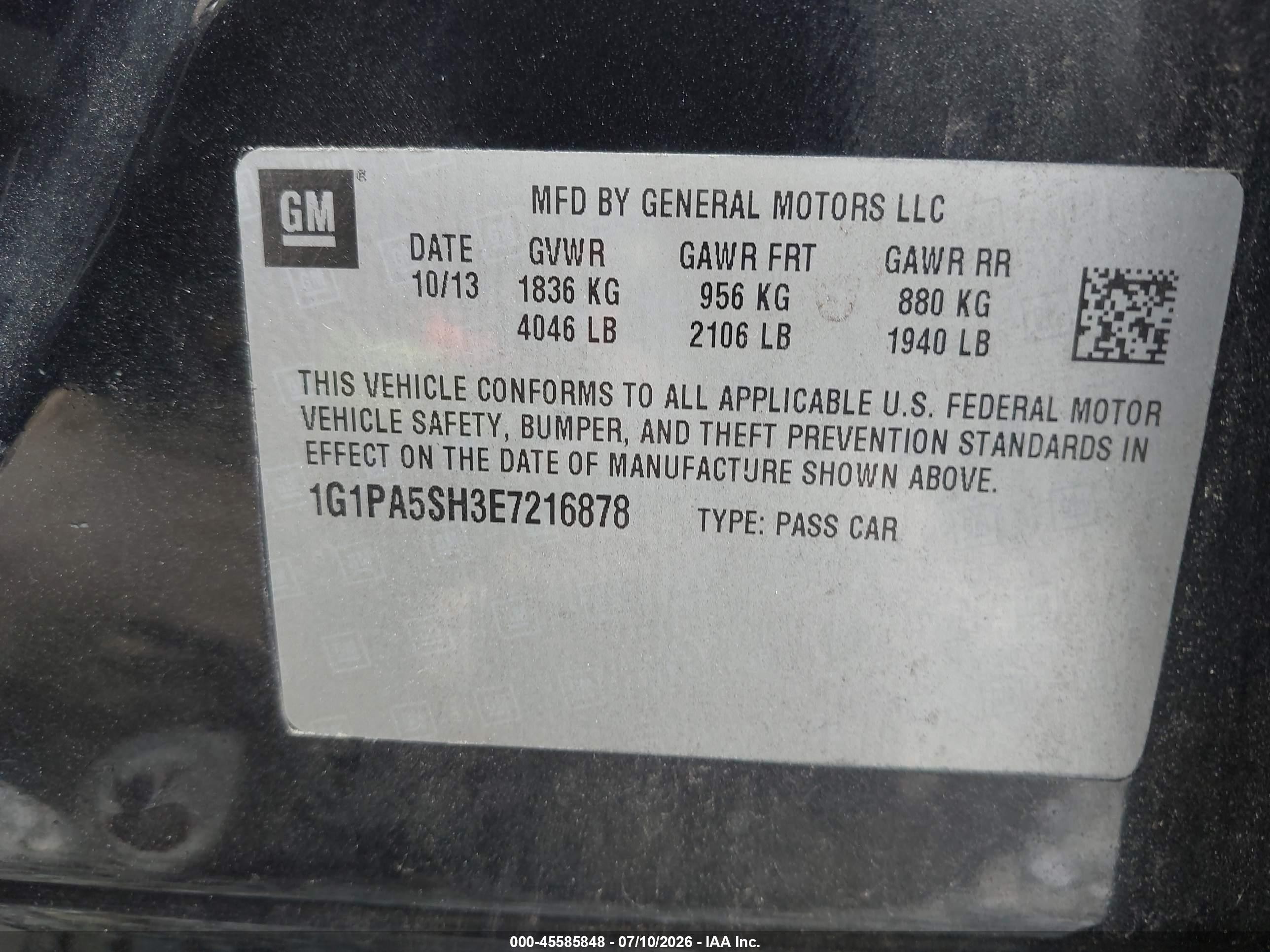 2014 Chevrolet Cruze Ls Auto Black vin: 1G1PA5SH3E7216878