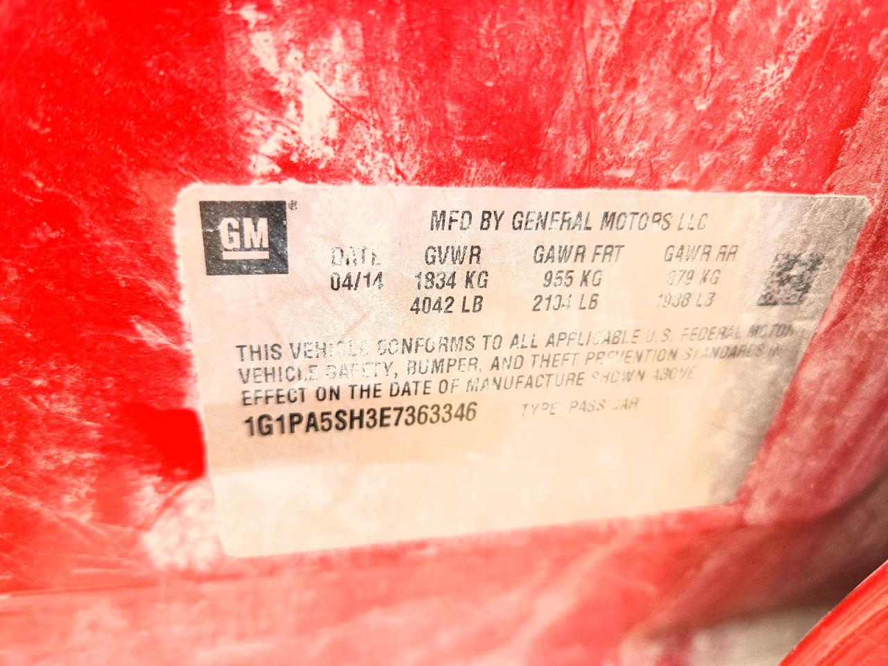 2014 Chevrolet Cruze Ls Red vin: 1G1PA5SH3E7363346