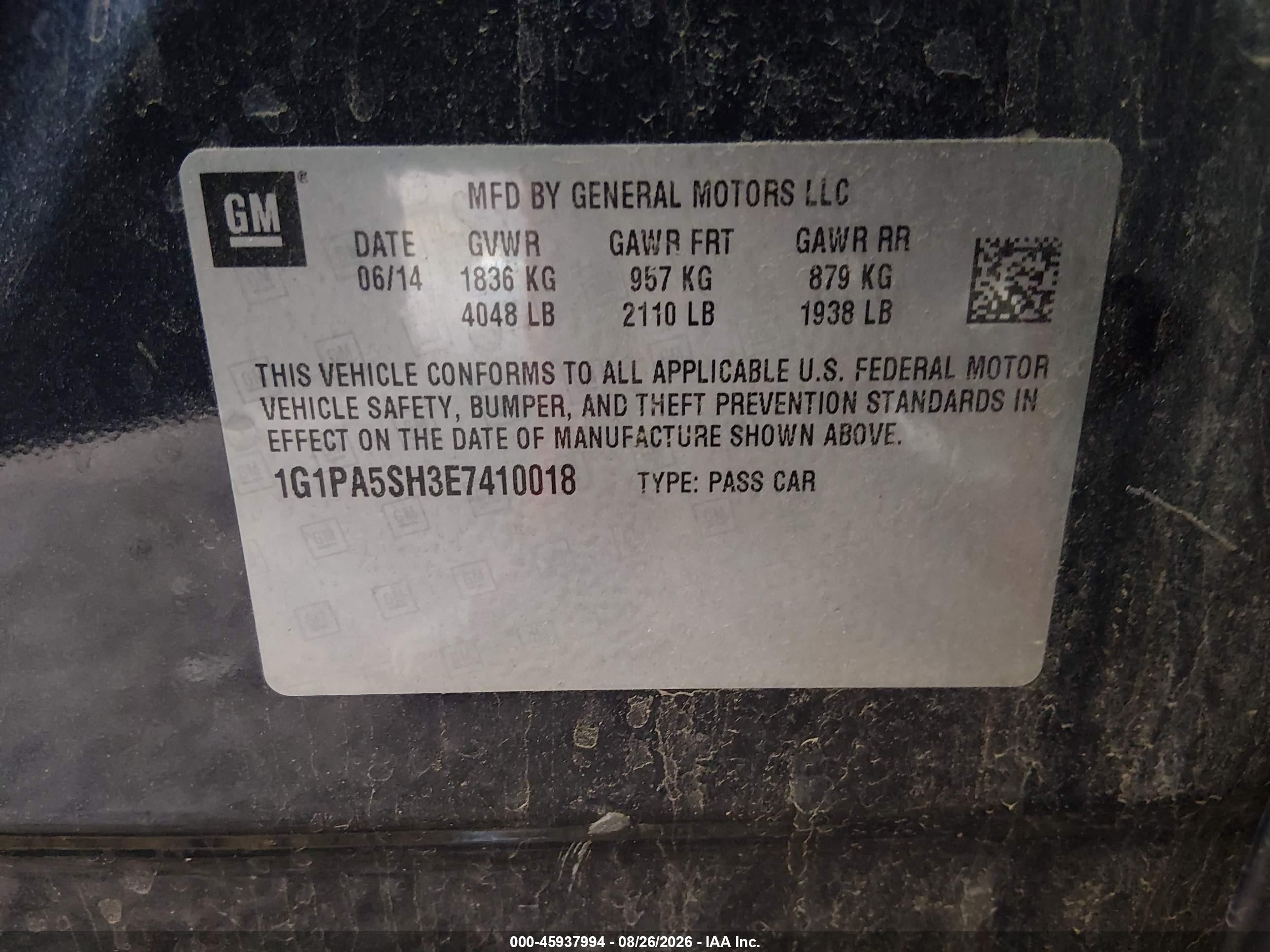 2014 Chevrolet Cruze Ls Auto Gray vin: 1G1PA5SH3E7410018
