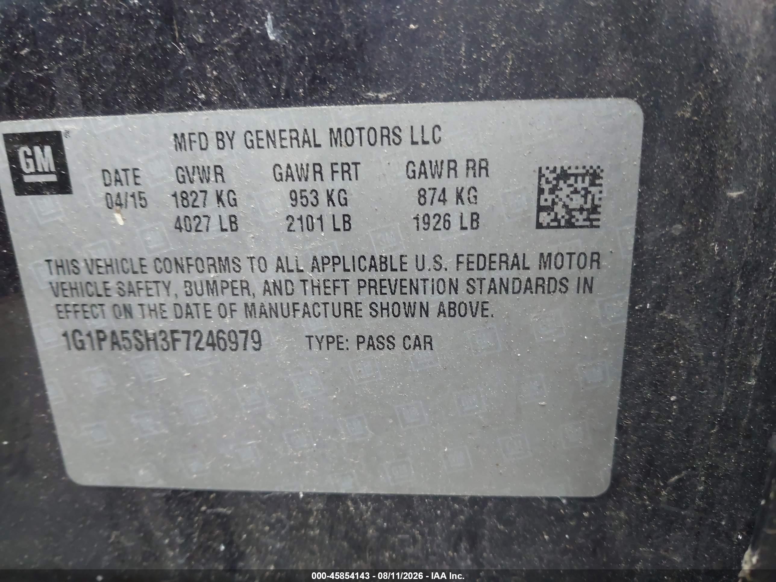 2015 Chevrolet Cruze Ls Auto Dark Blue vin: 1G1PA5SH3F7246979