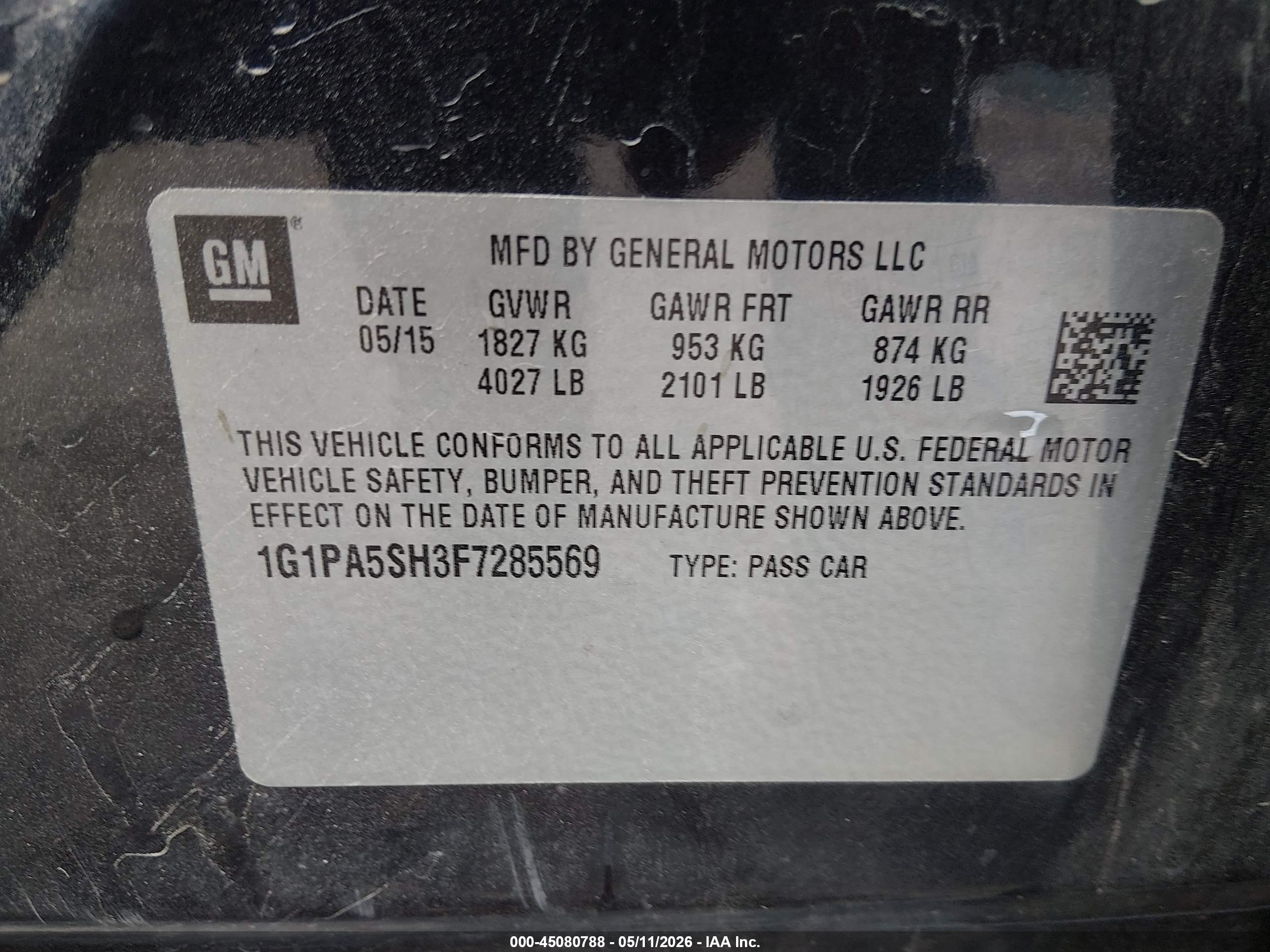 2015 Chevrolet Cruze Ls Auto Blue vin: 1G1PA5SH3F7285569