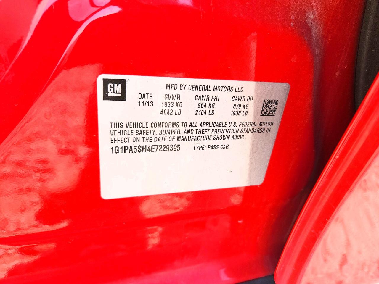 2014 Chevrolet Cruze Ls Red vin: 1G1PA5SH4E7229395