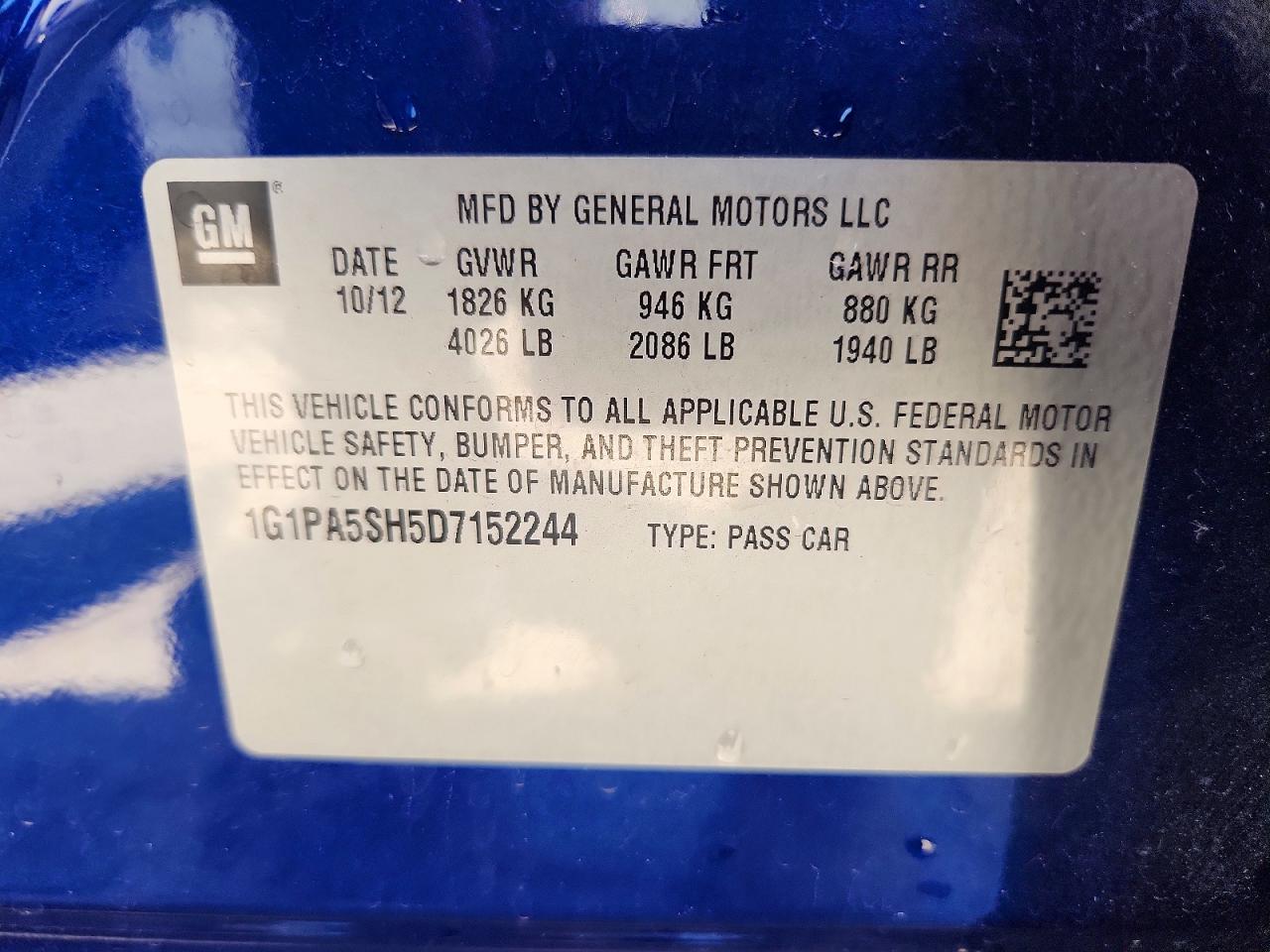 2013 Chevrolet Cruze Ls Blue vin: 1G1PA5SH5D7152244