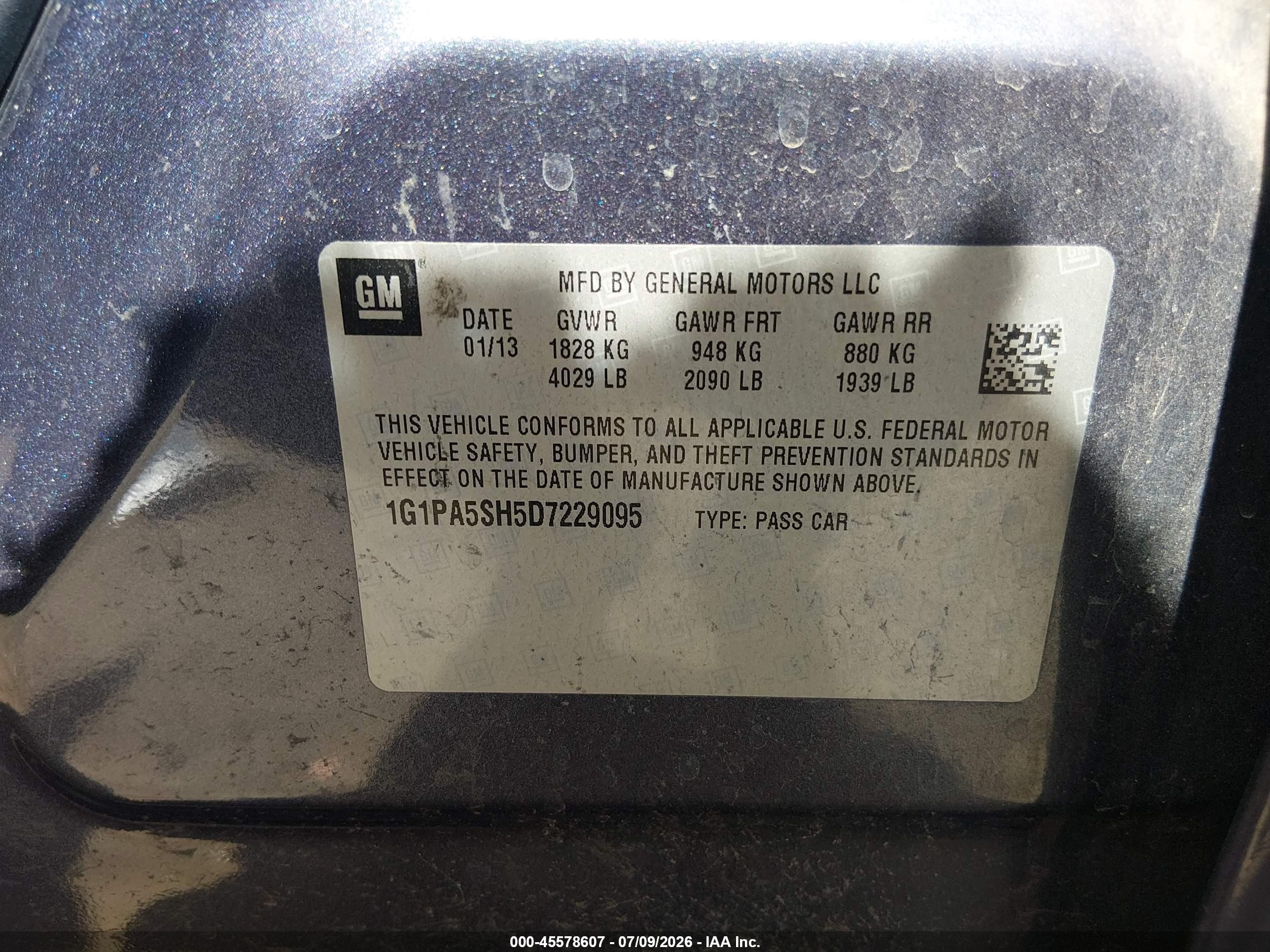 2013 Chevrolet Cruze Ls Auto Dark Blue vin: 1G1PA5SH5D7229095