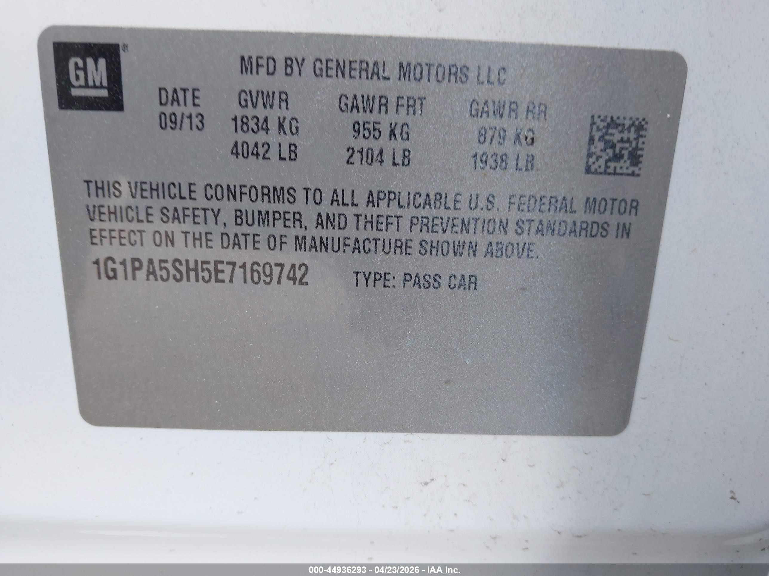 2014 Chevrolet Cruze Ls Auto White vin: 1G1PA5SH5E7169742