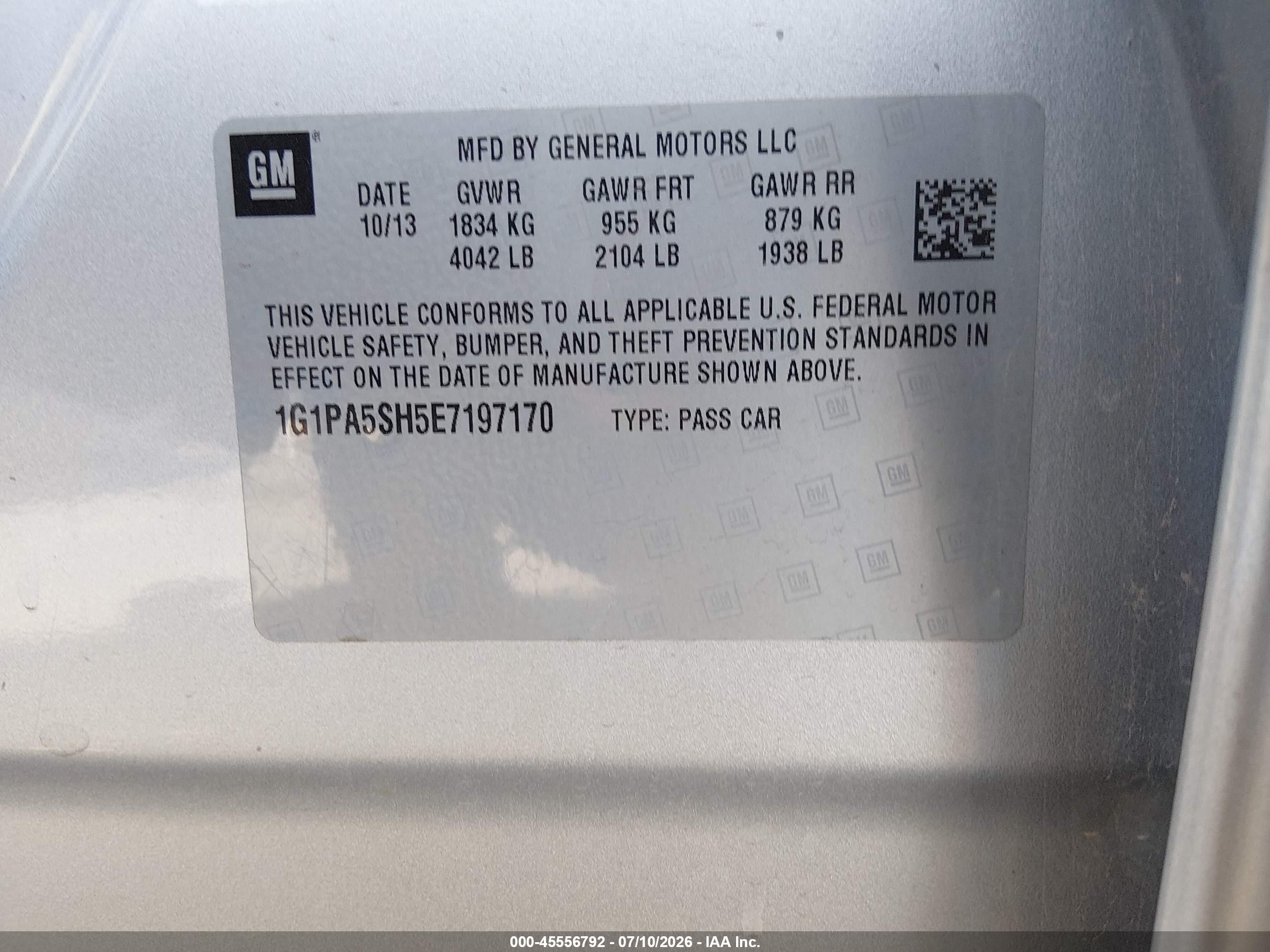 2014 Chevrolet Cruze Ls Auto Silver vin: 1G1PA5SH5E7197170