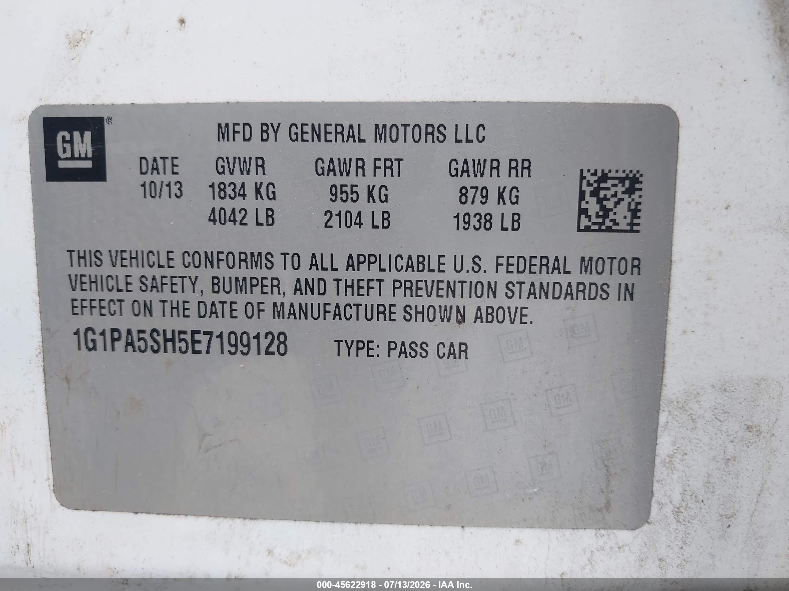 2014 Chevrolet Cruze Ls Auto White vin: 1G1PA5SH5E7199128