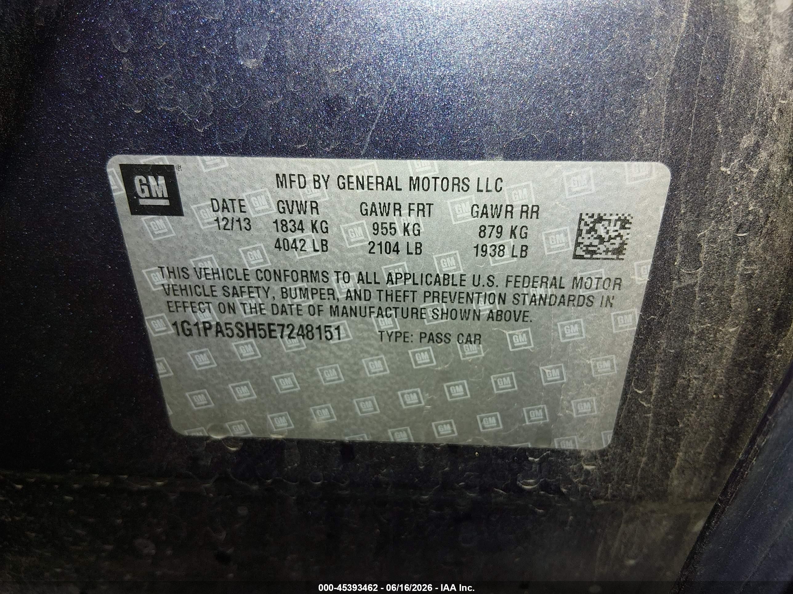 2014 Chevrolet Cruze Ls Auto Gray vin: 1G1PA5SH5E7248151