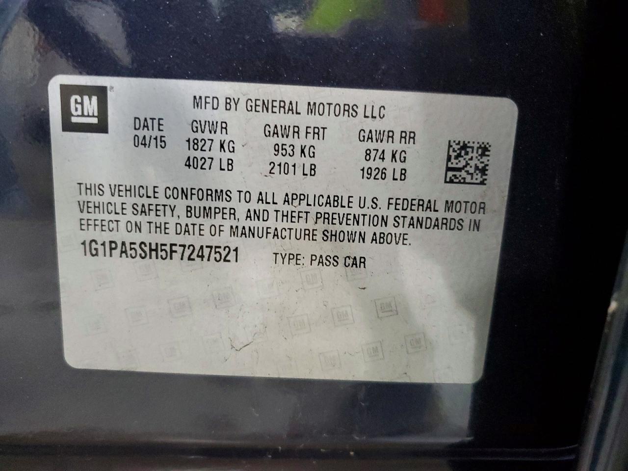 2015 Chevrolet Cruze Ls Blue vin: 1G1PA5SH5F7247521