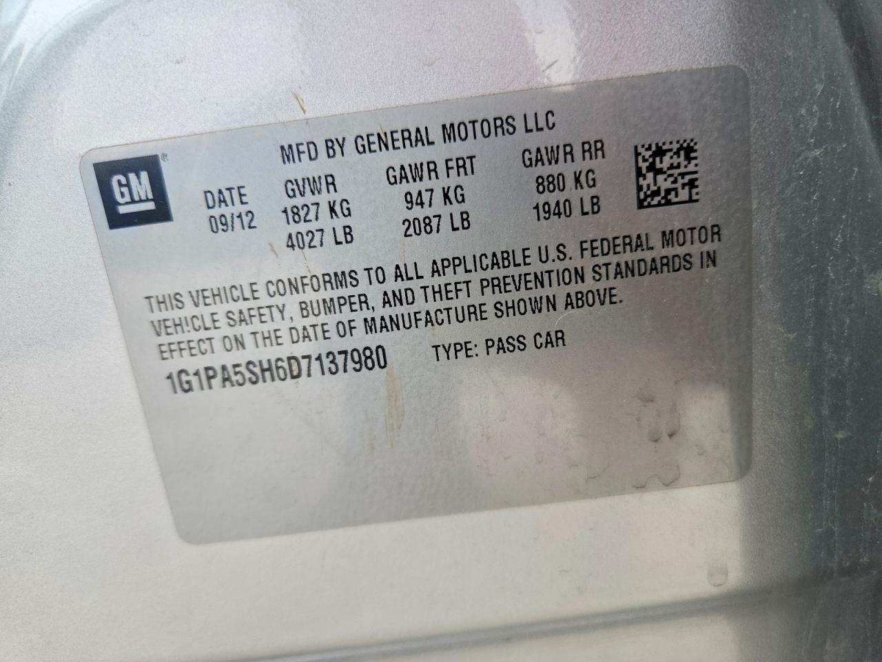 2013 Chevrolet Cruze Ls Silver vin: 1G1PA5SH6D7137980