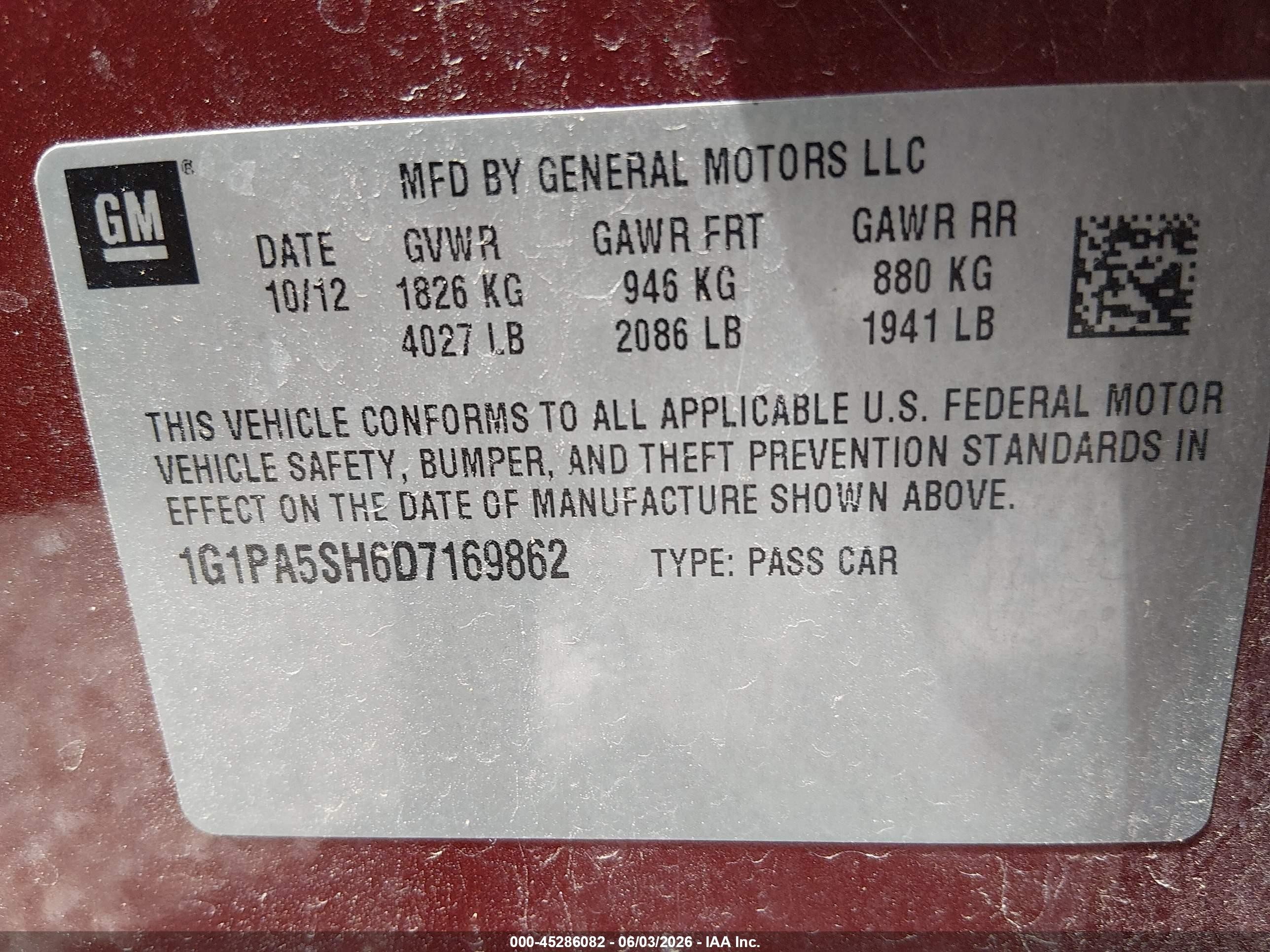 2013 Chevrolet Cruze Ls Auto Red vin: 1G1PA5SH6D7169862