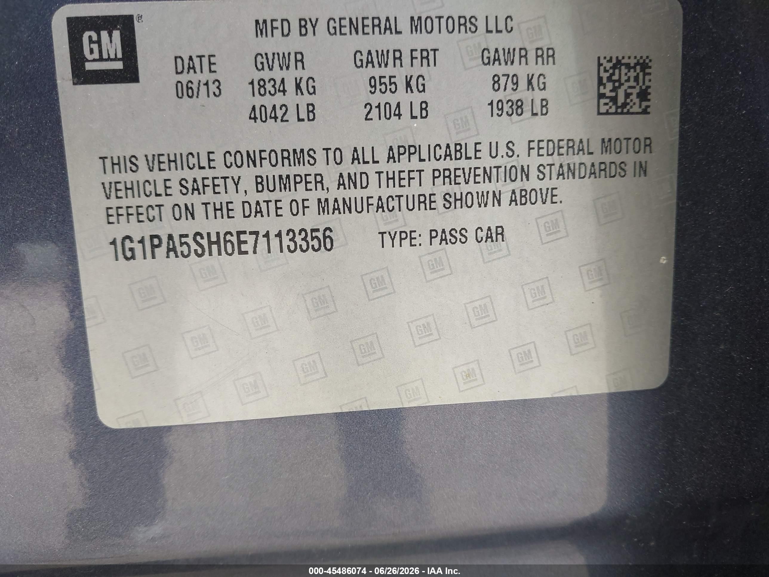 2014 Chevrolet Cruze Ls Auto Blue vin: 1G1PA5SH6E7113356