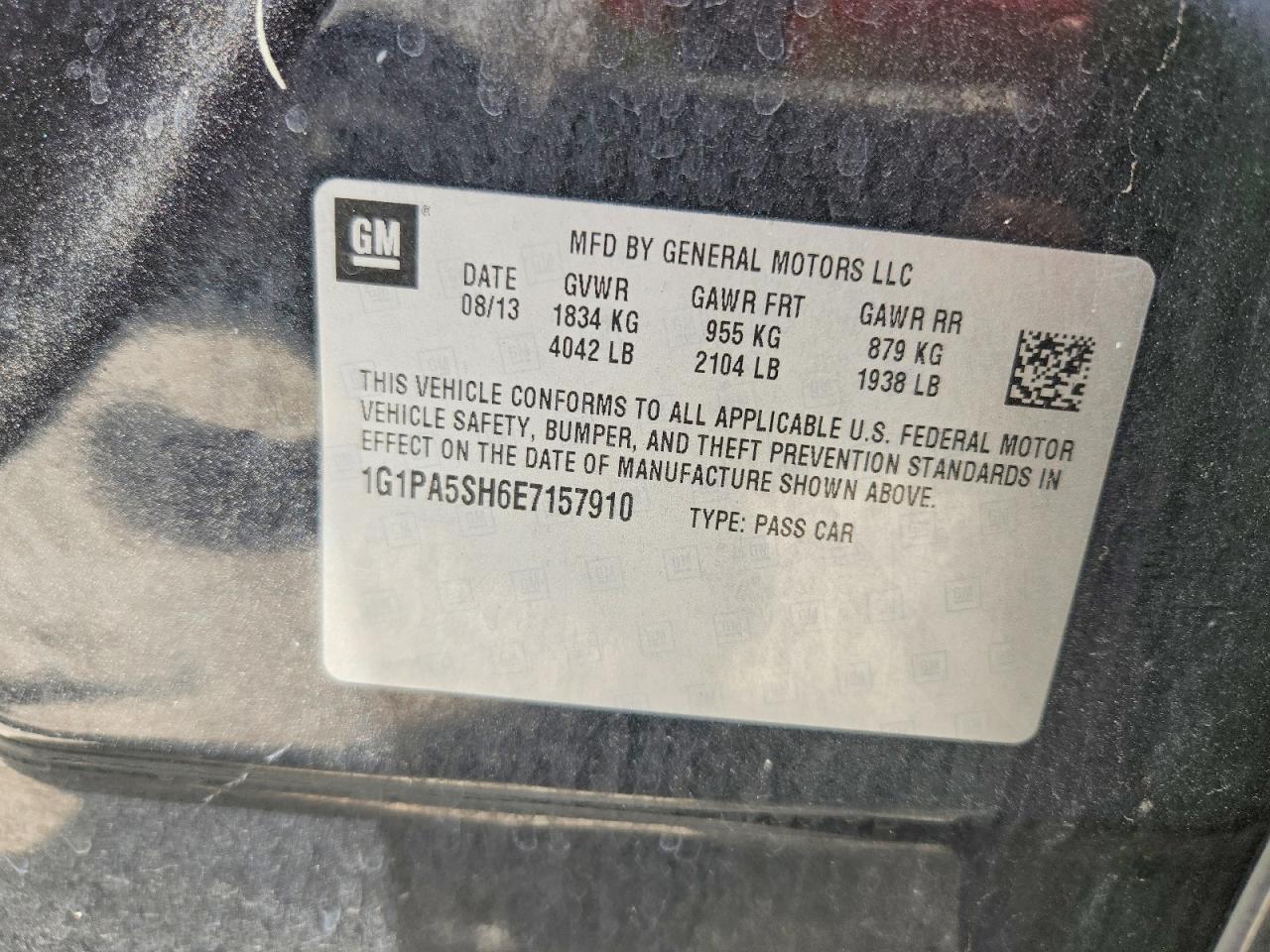 2014 Chevrolet Cruze Ls Charcoal vin: 1G1PA5SH6E7157910
