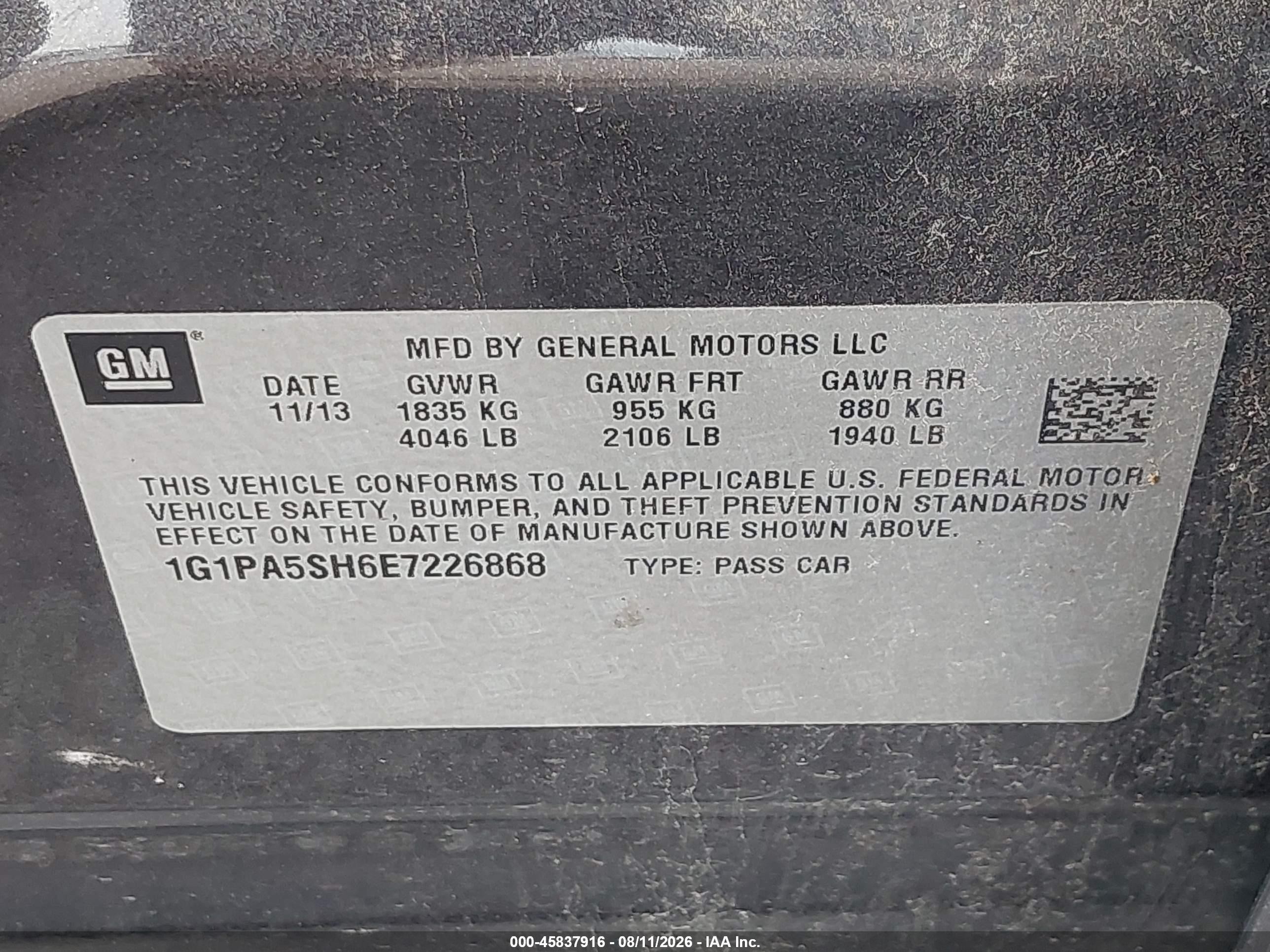 2014 Chevrolet Cruze Ls Auto Gray vin: 1G1PA5SH6E7226868