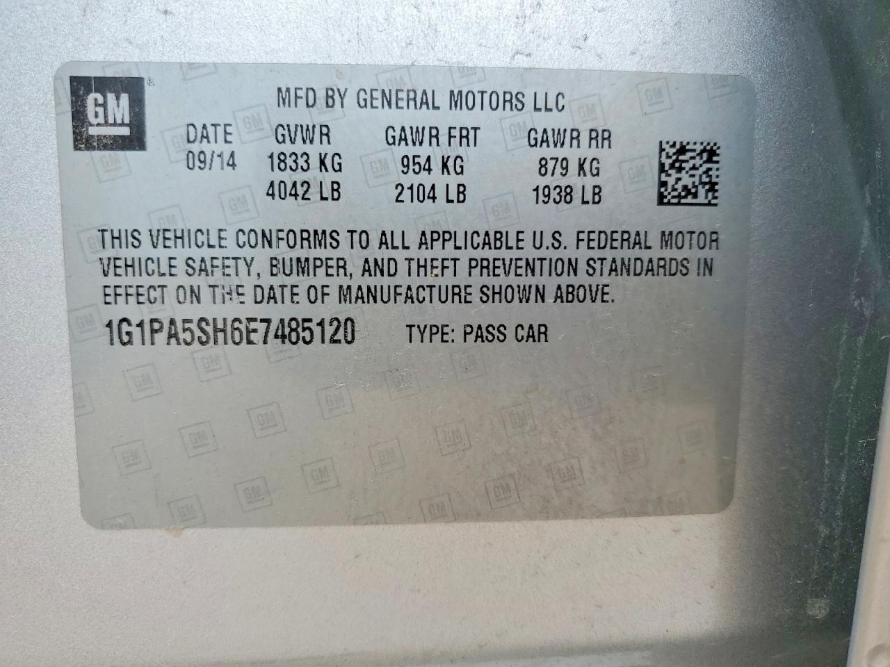 2014 Chevrolet Cruze Ls Silver vin: 1G1PA5SH6E7485120