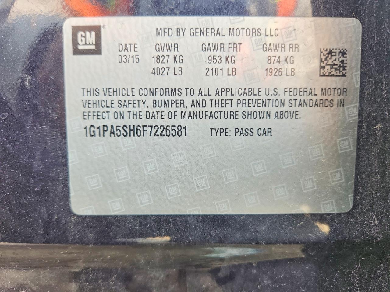 2015 Chevrolet Cruze Ls Blue vin: 1G1PA5SH6F7226581