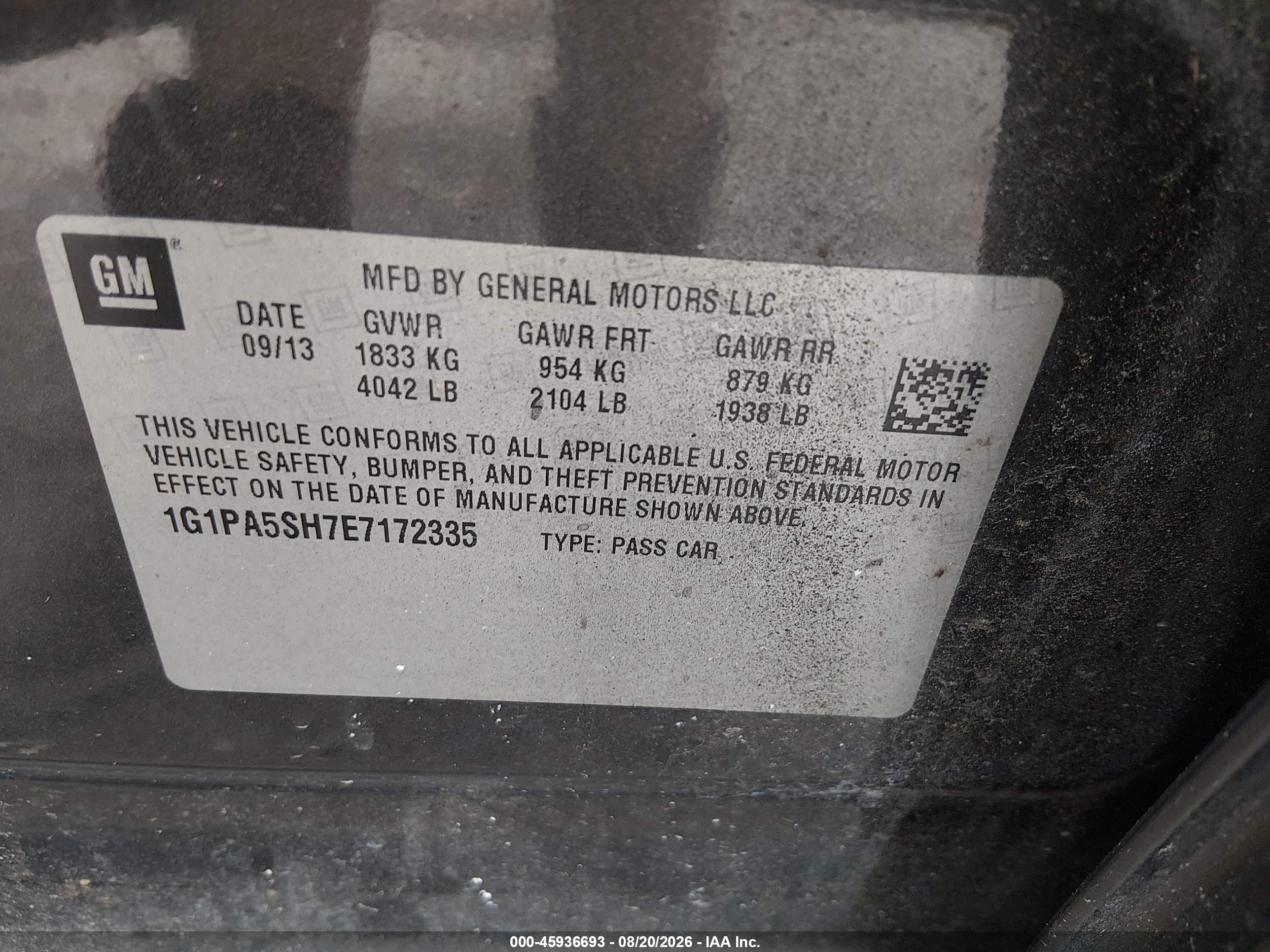 2014 Chevrolet Cruze Ls Auto Черный vin: 1G1PA5SH7E7172335
