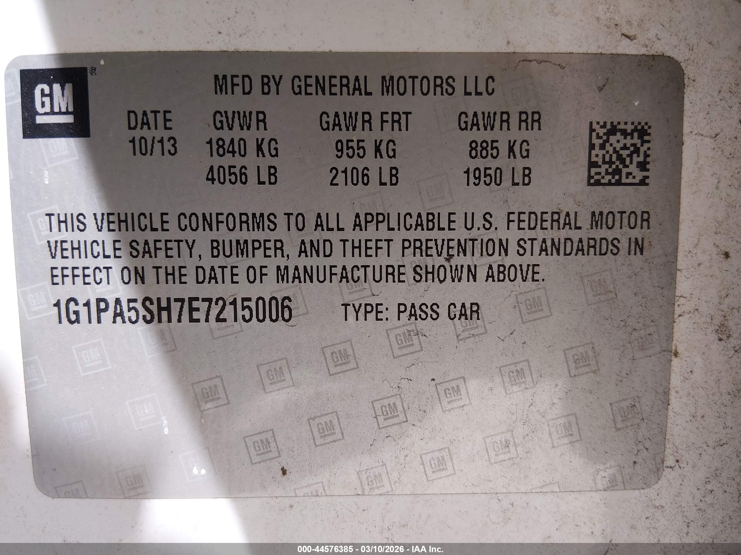 2014 Chevrolet Cruze Ls Auto White vin: 1G1PA5SH7E7215006