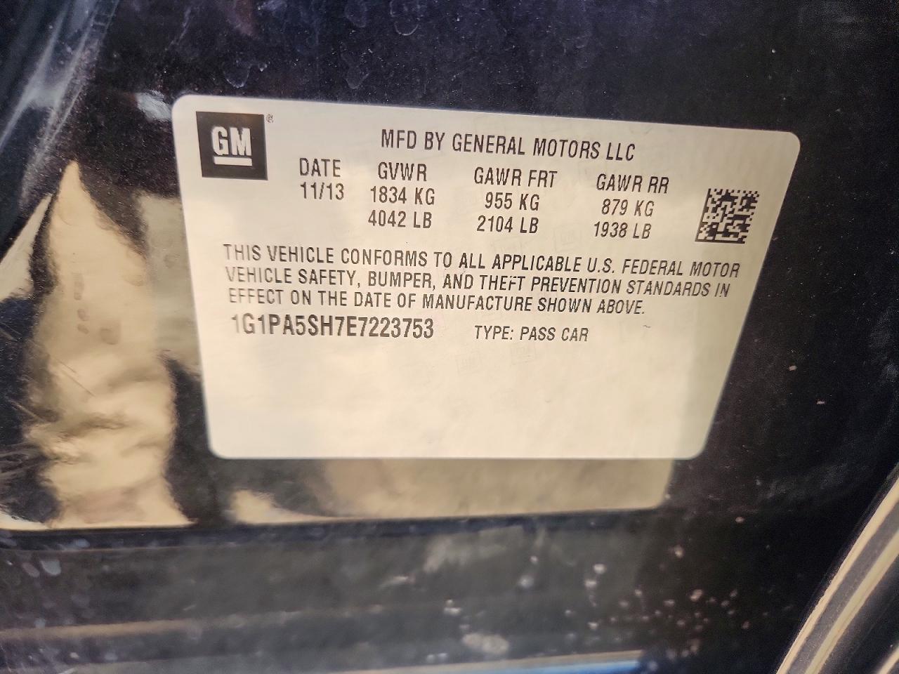 2014 Chevrolet Cruze Ls Black vin: 1G1PA5SH7E7223753