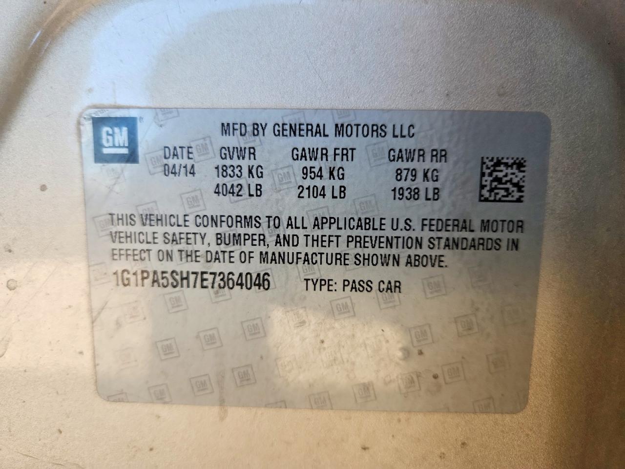 2014 Chevrolet Cruze Ls Beige vin: 1G1PA5SH7E7364046