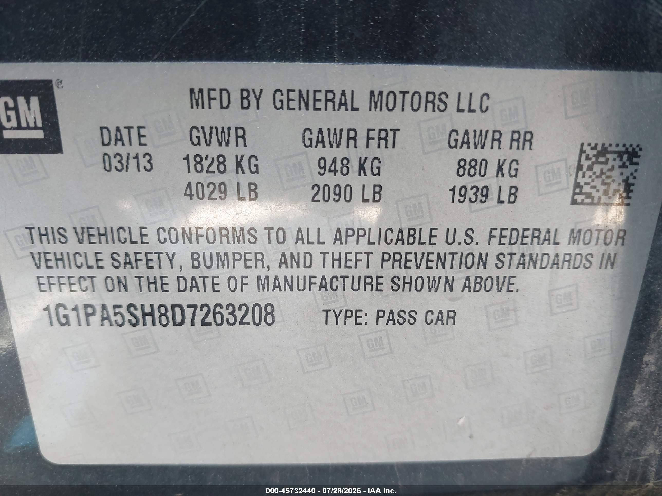 2013 Chevrolet Cruze Ls Auto Black vin: 1G1PA5SH8D7263208
