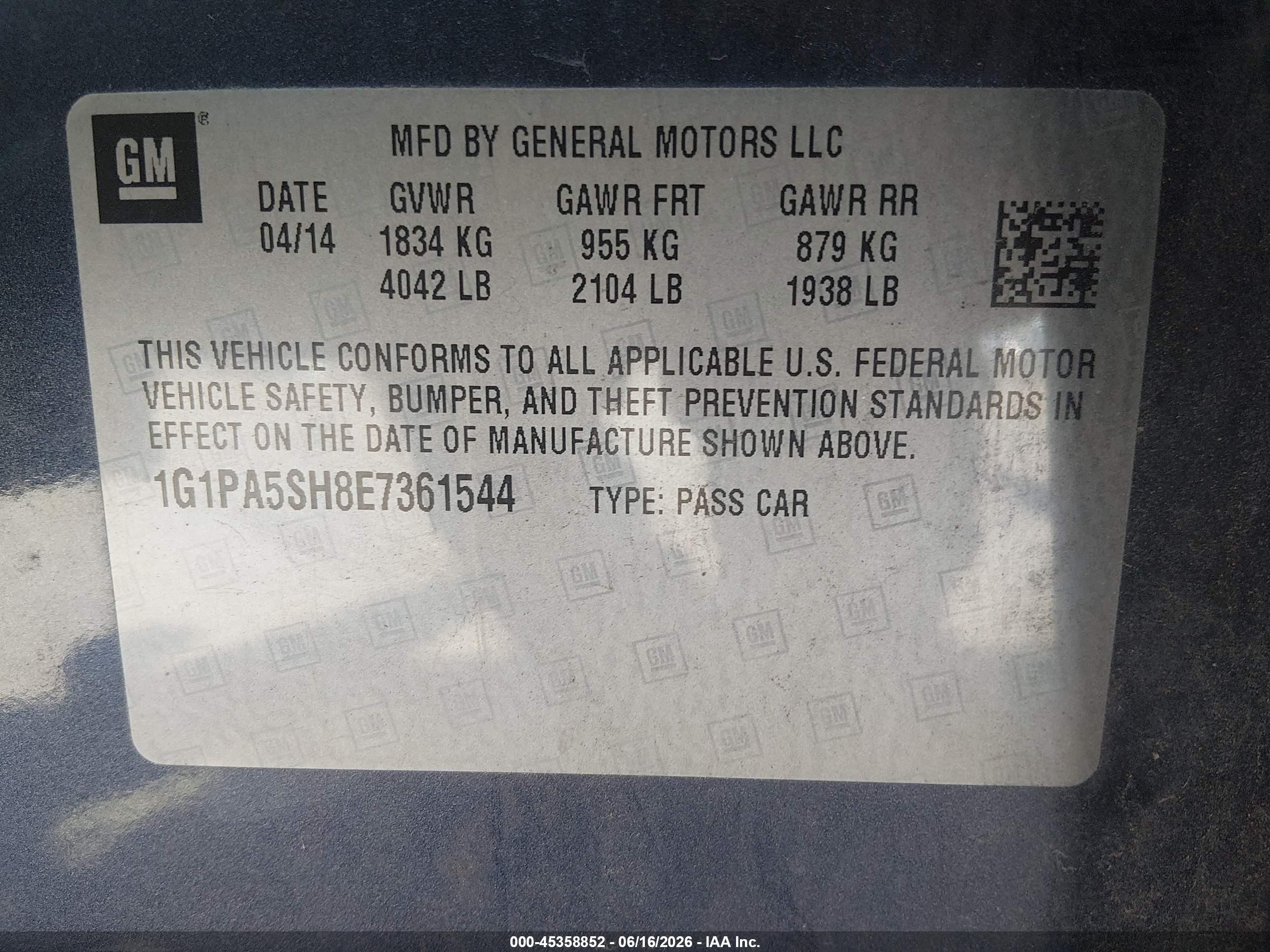 2014 Chevrolet Cruze Ls Auto Blue vin: 1G1PA5SH8E7361544
