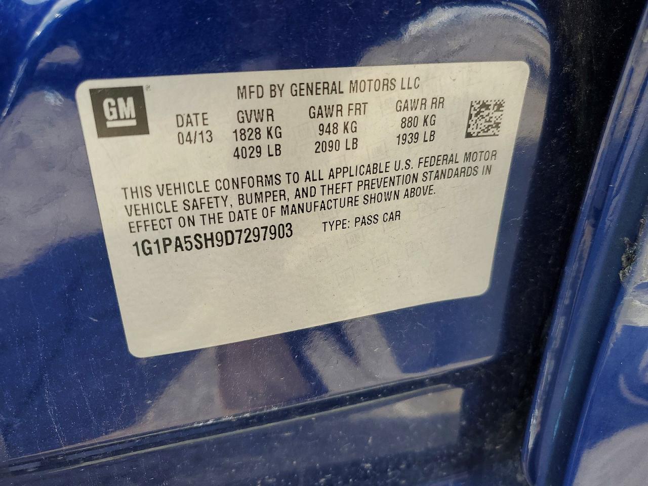 2013 Chevrolet Cruze Ls Blue vin: 1G1PA5SH9D7297903