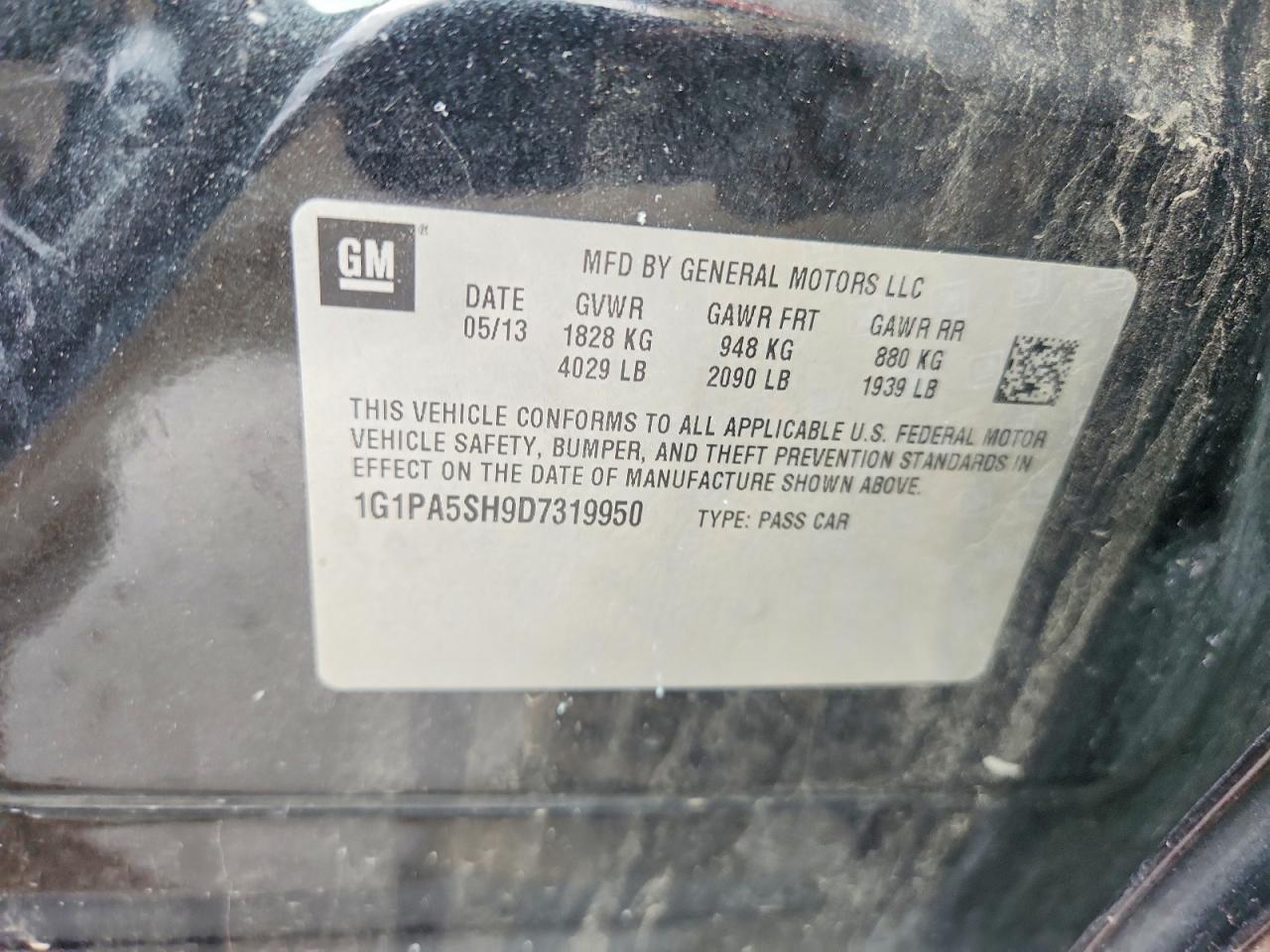 2013 Chevrolet Cruze Ls Black vin: 1G1PA5SH9D7319950